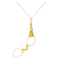 Art Nouveau Pearl 18 Karat Yellow Gold Lorgnette Glasses Station Necklace