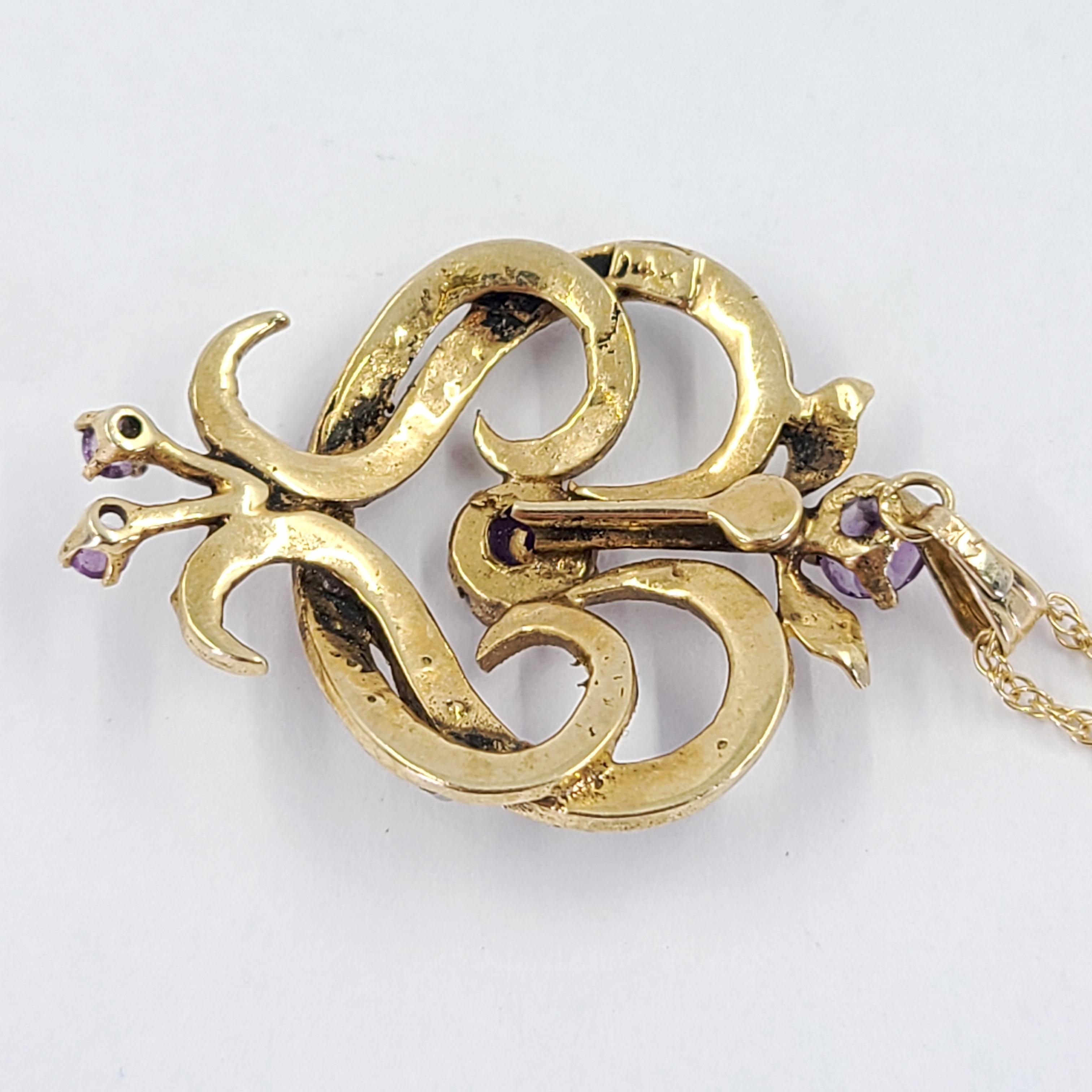 Round Cut Art Nouveau Pearl and Amethyst Pendant Necklace For Sale