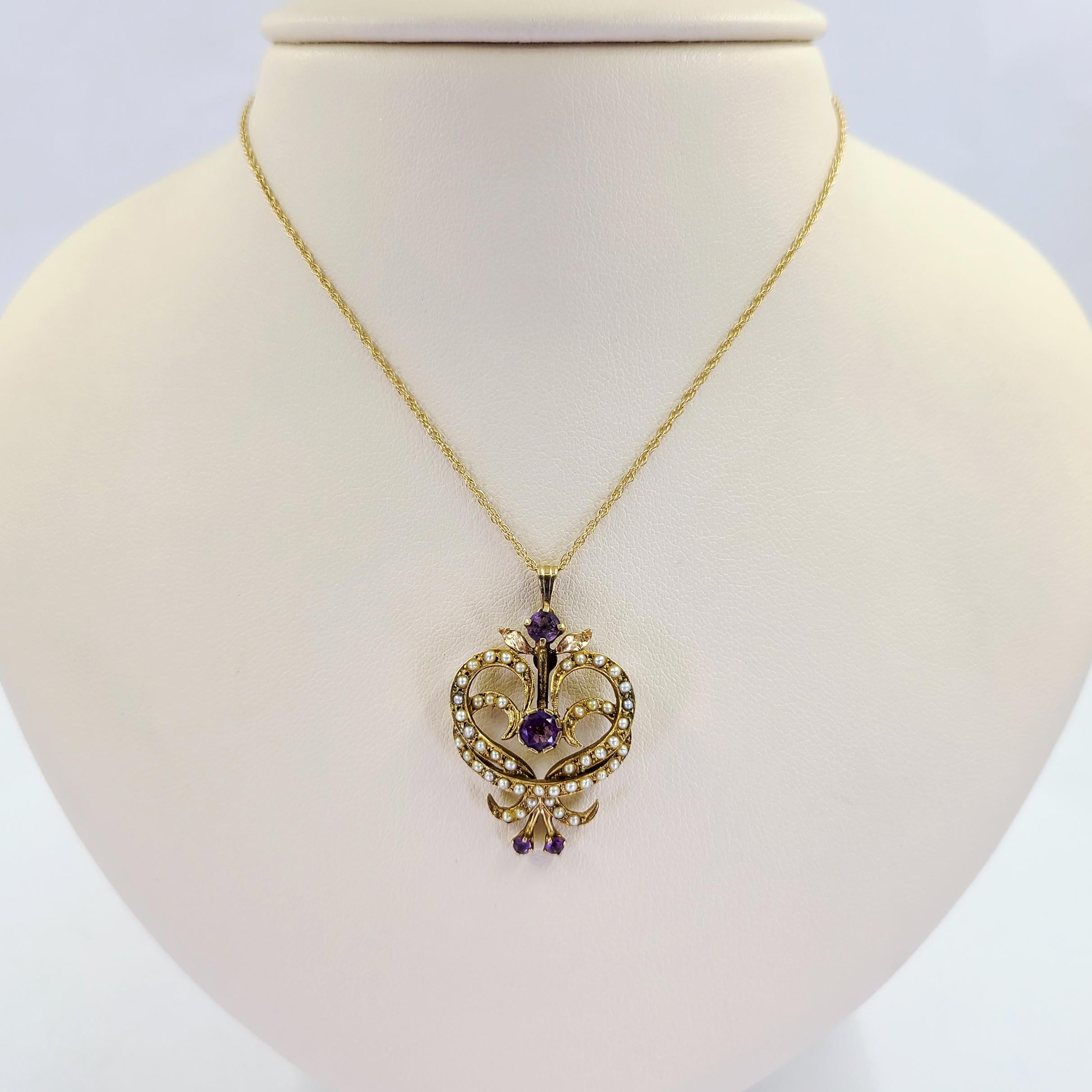 Art Nouveau Pearl and Amethyst Pendant Necklace In Good Condition For Sale In Coral Gables, FL
