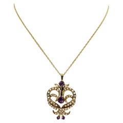 Art Nouveau Pearl and Amethyst Pendant Necklace