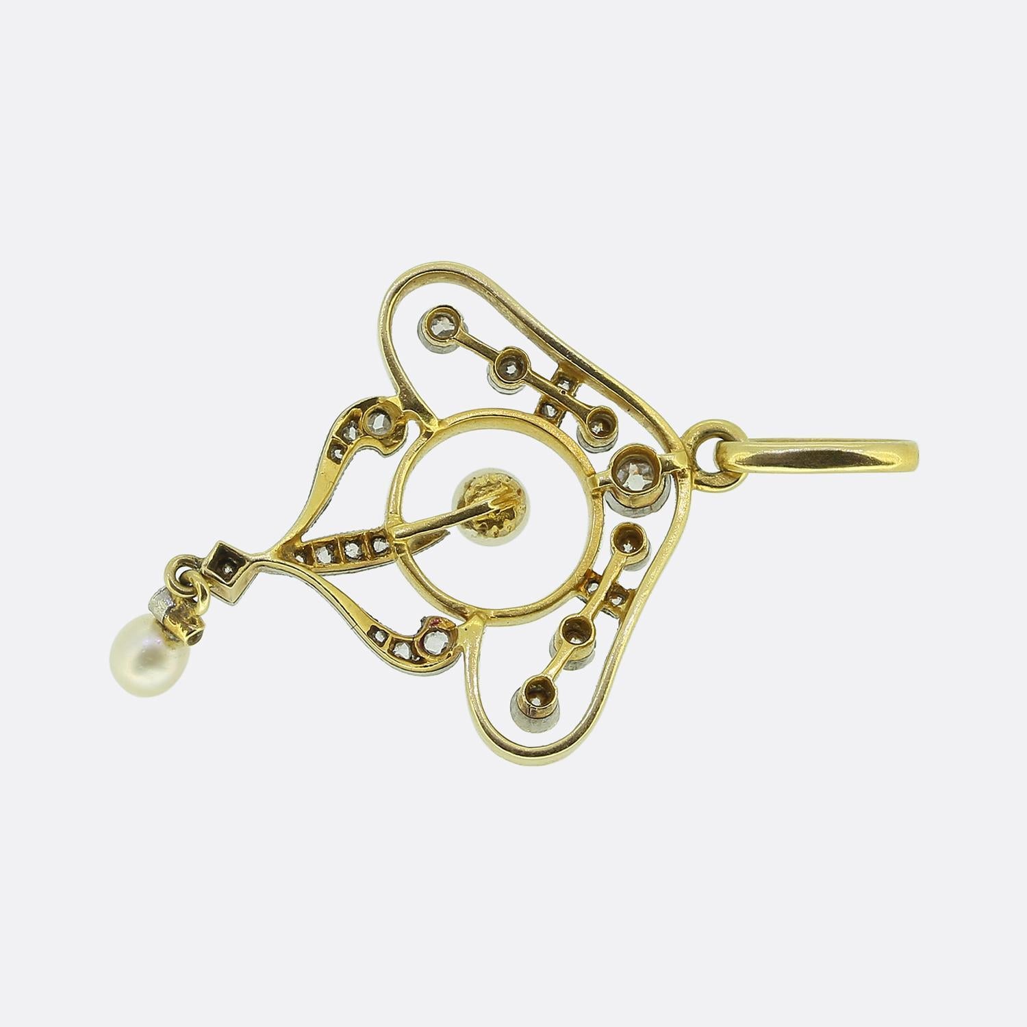 Ciondolo a goccia con perle e diamanti in stile Art Nouveau In condizioni buone in vendita a London, GB