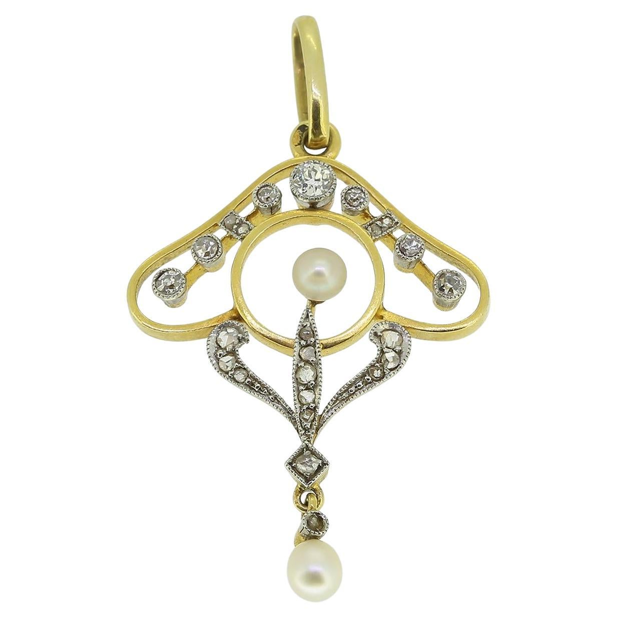 Ciondolo a goccia con perle e diamanti in stile Art Nouveau