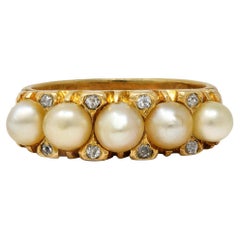 Art Nouveau Pearl Diamond 18 Karat Yellow Gold Antique Scrolling Band Ring