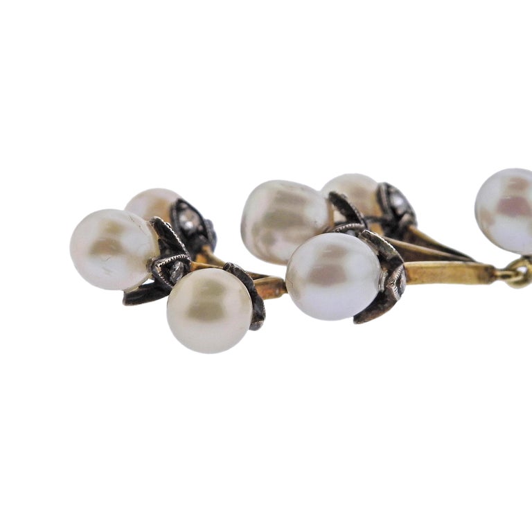 Art Nouveau Pearl Diamond Plique-A-Jour Gold Silver Pendant For Sale at ...
