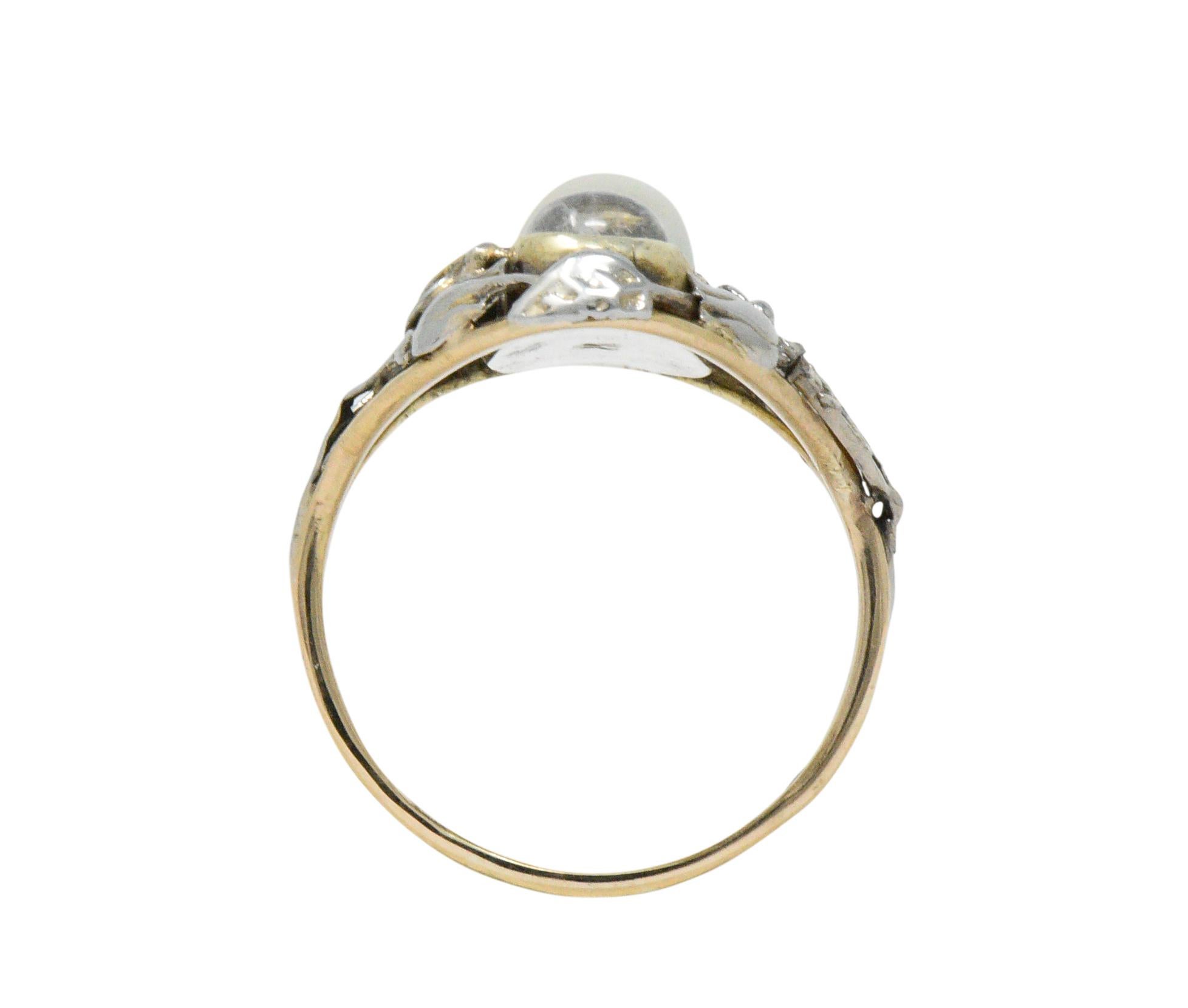Art Nouveau Pearl Moonstone Platinum-Topped 14 Karat Gold Ring 1