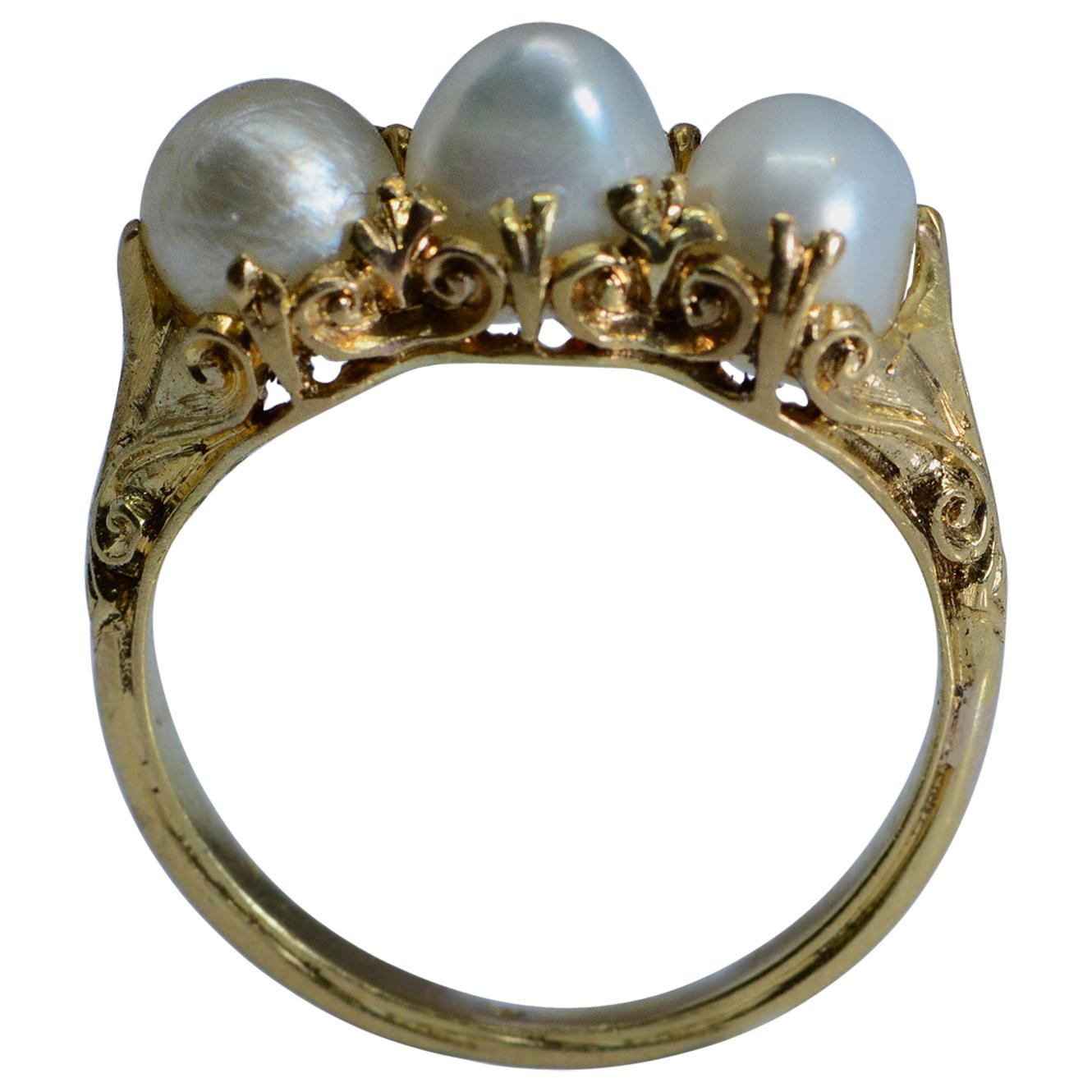 Art Nouveau Pearl Ring 18 Karat Gold at 1stDibs