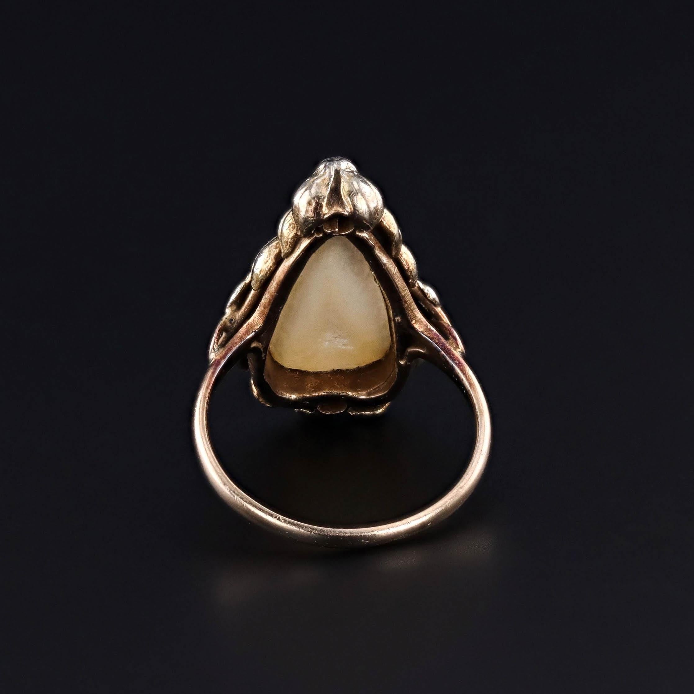 Jugendstil-Perlenring aus 14k Gold mit Perlen (Ungeschliffen) im Angebot