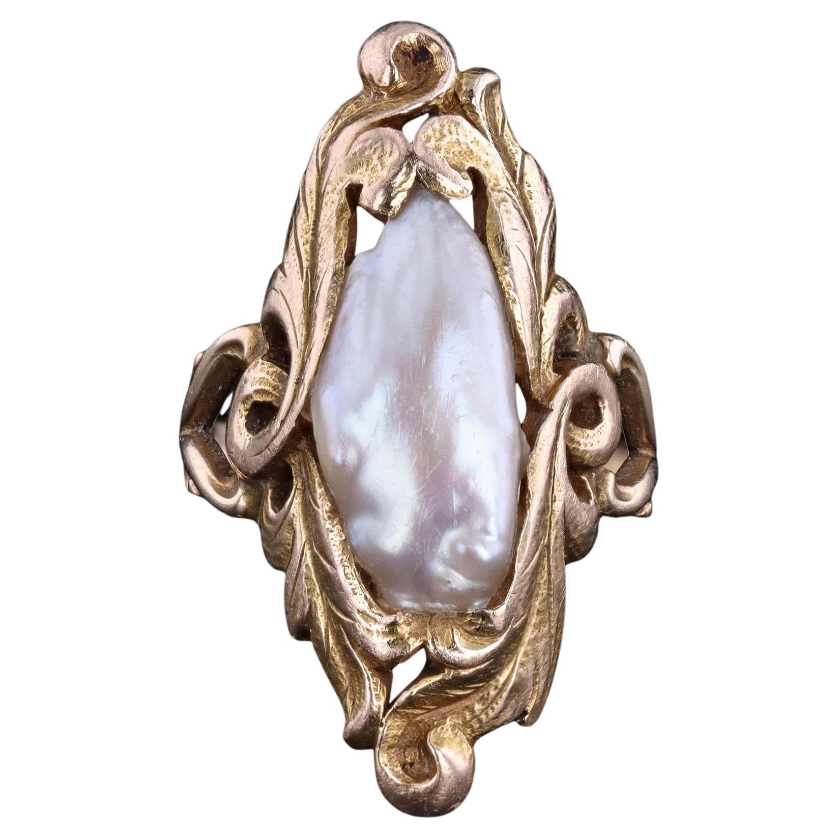 Anello Art Nouveau con perle in oro 14k in vendita
