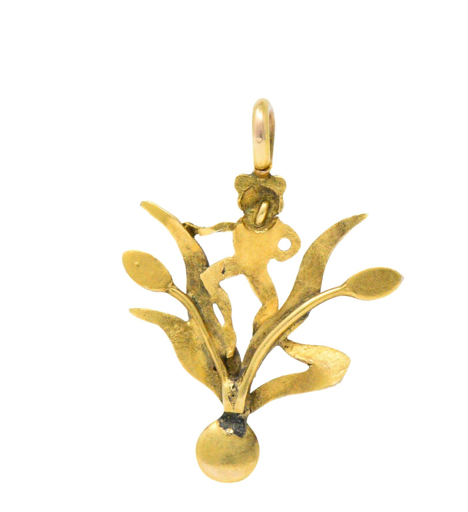 Art Nouveau Pearl Seed Pearl and 14 Karat Gold Frog Pendant 1