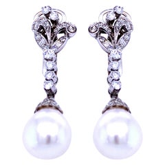 Antique Art Nouveau Pearls Diamond Gold Drop Earrings