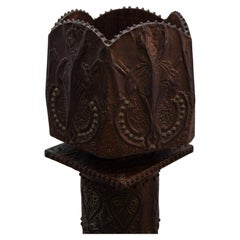 Art Nouveau Pedestal and Planter in Hammered Copper by Large Iris Flowers