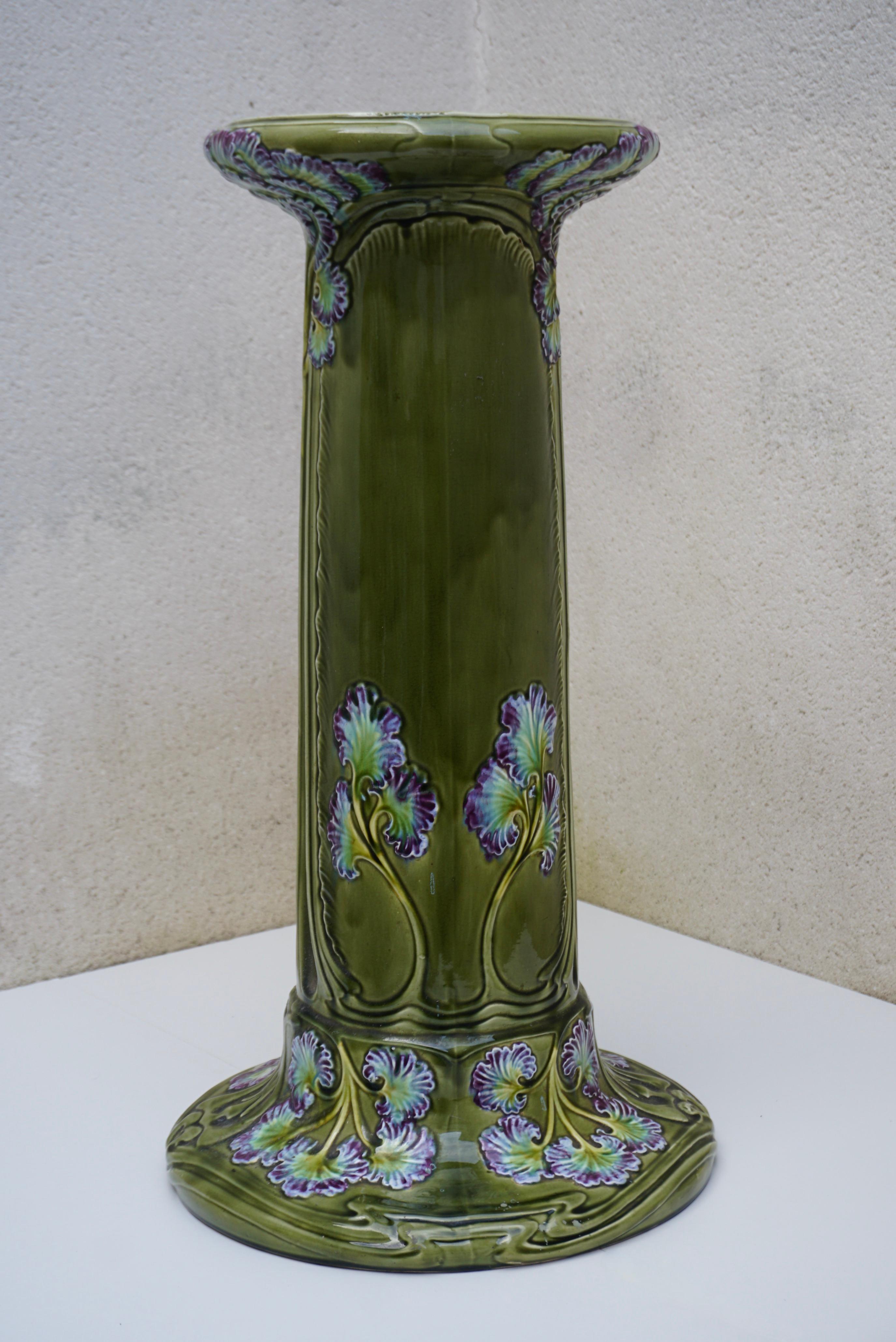Belgian Art Nouveau Pedestal in Ceramic, in the Massier Style, circa 1900 For Sale