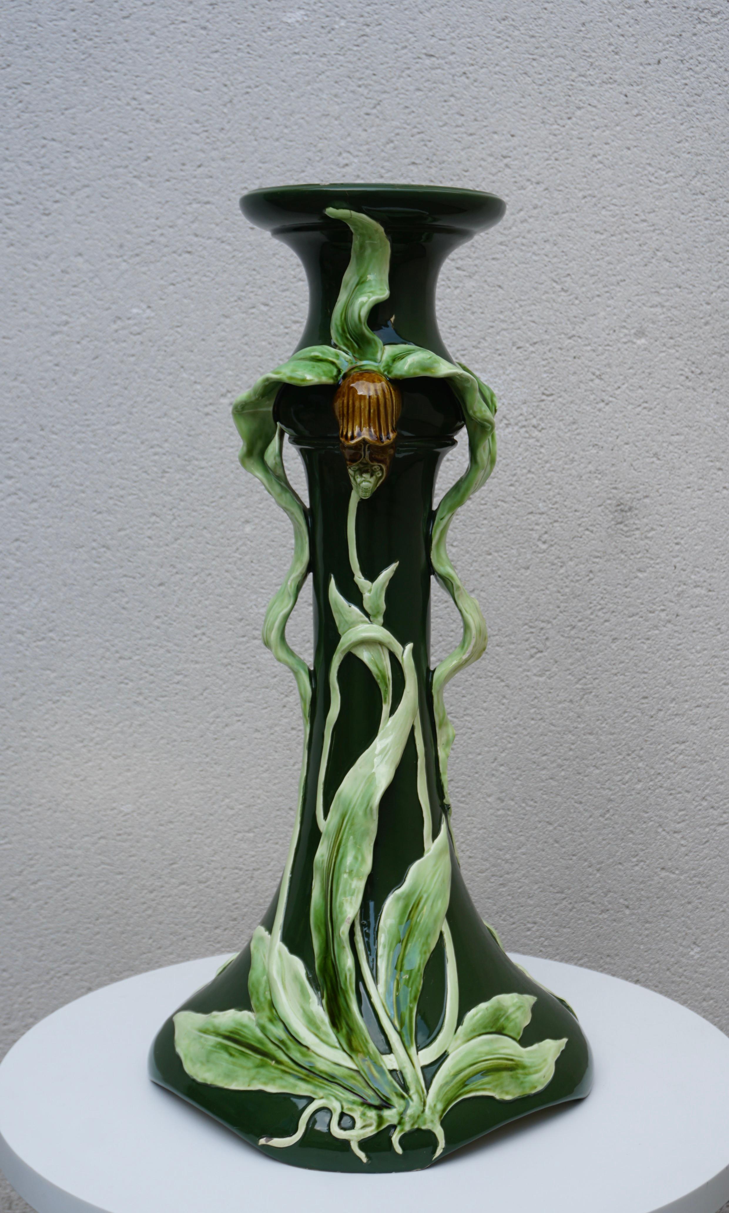 Glazed Art Nouveau Pedestal in Ceramic, in the Massier Style, circa 1900 For Sale