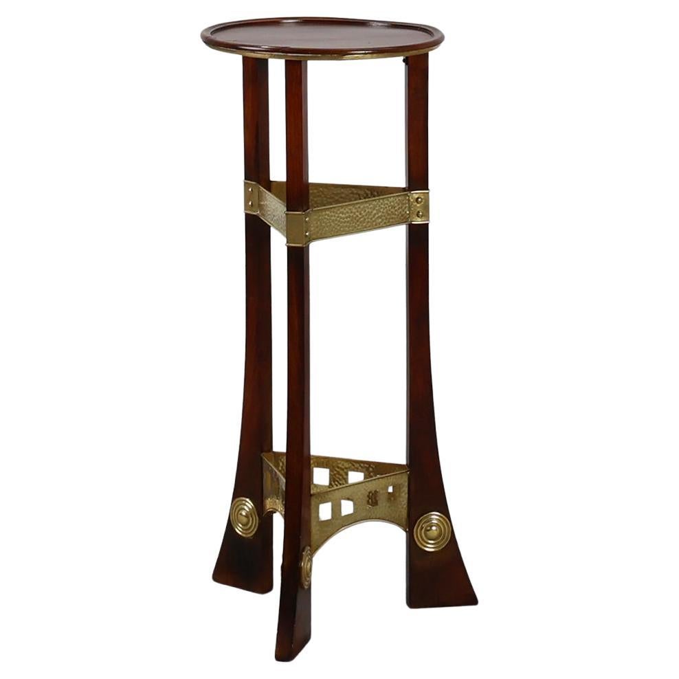 Art Nouveau Pedestal in wood and brass, Belgium, ca. 1910