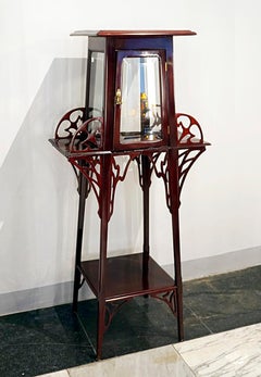 Art Nouveau Pedestal with Glass Showcase, Mahogany Stained, Vienna, Around 1900