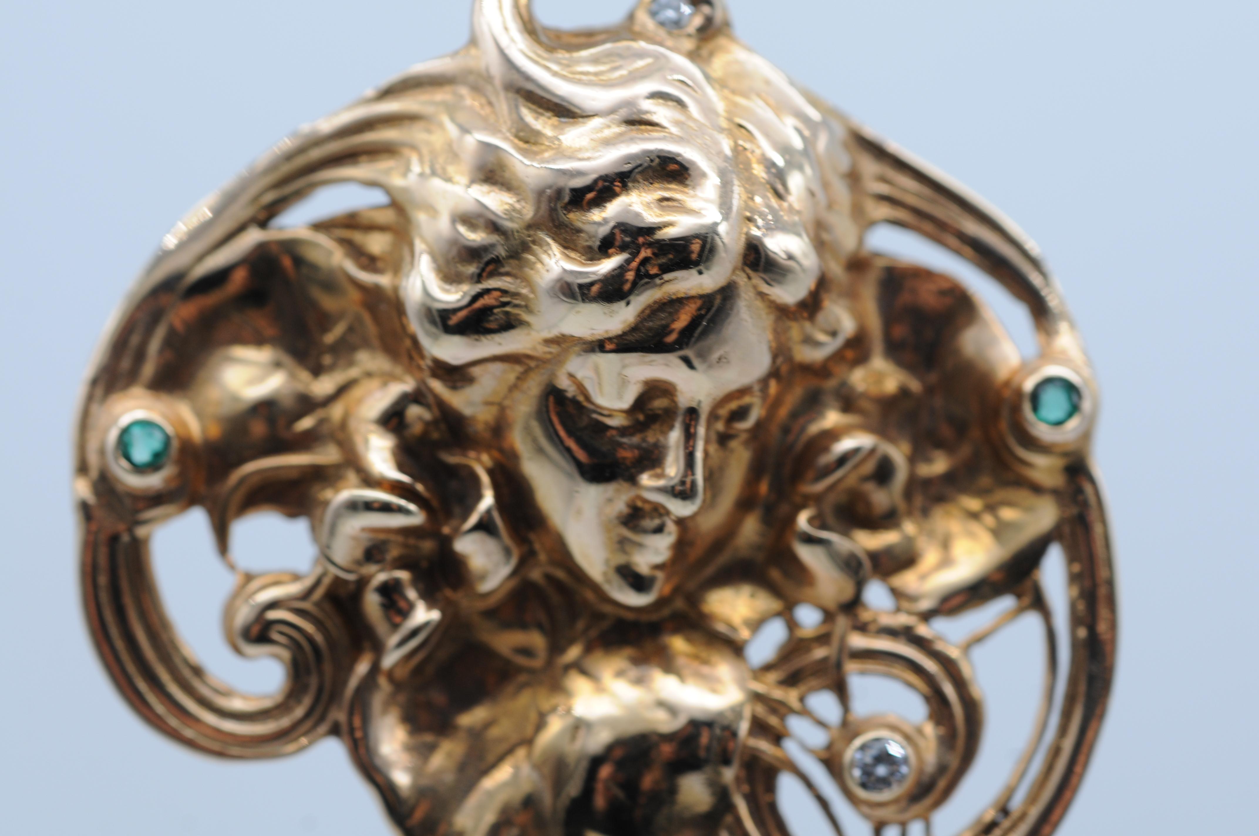 Ciondolo/spilla in stile Art Nouveau con tormalina e perla di diamante in vendita 6