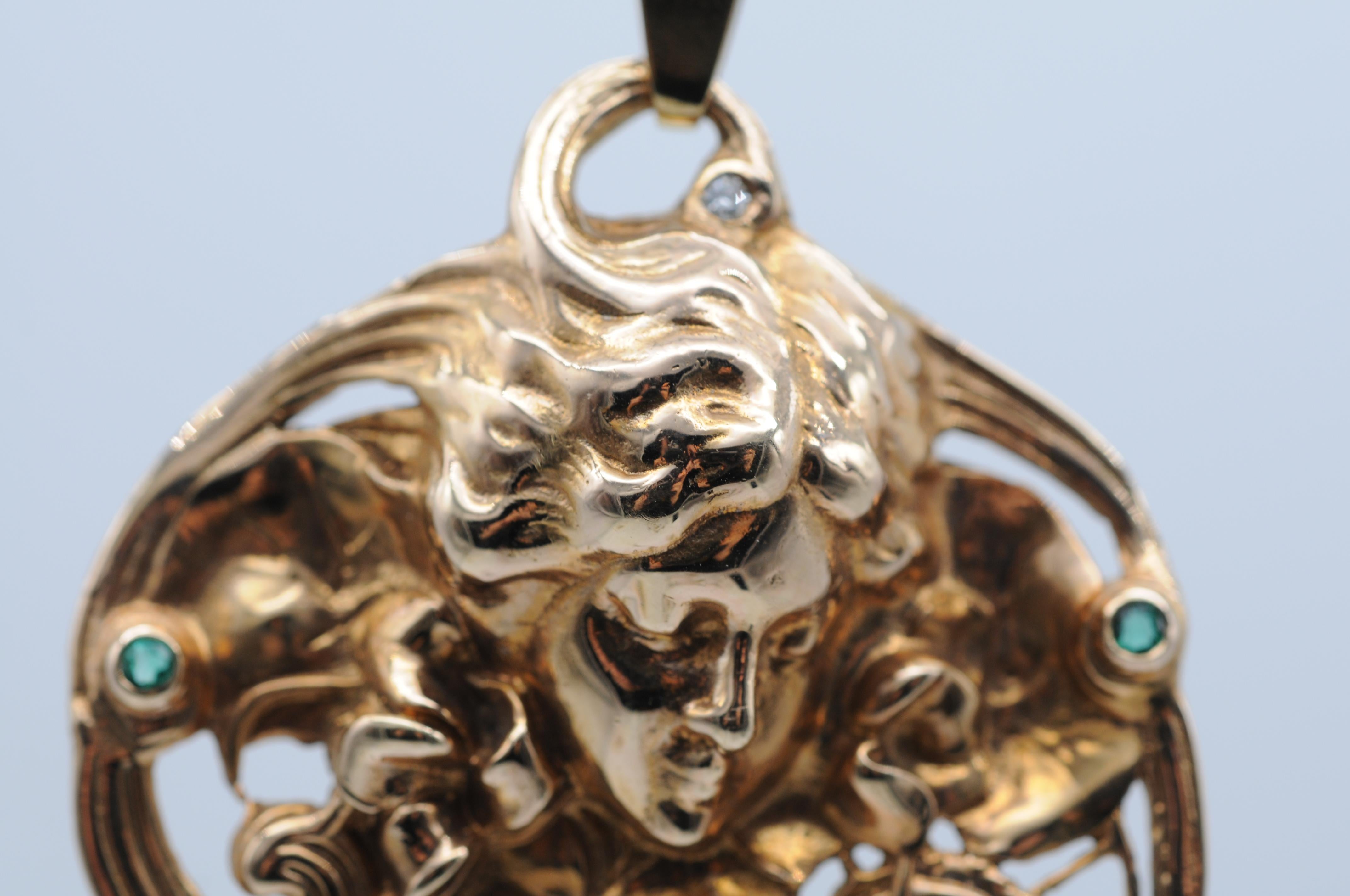 Ciondolo/spilla in stile Art Nouveau con tormalina e perla di diamante in vendita 7
