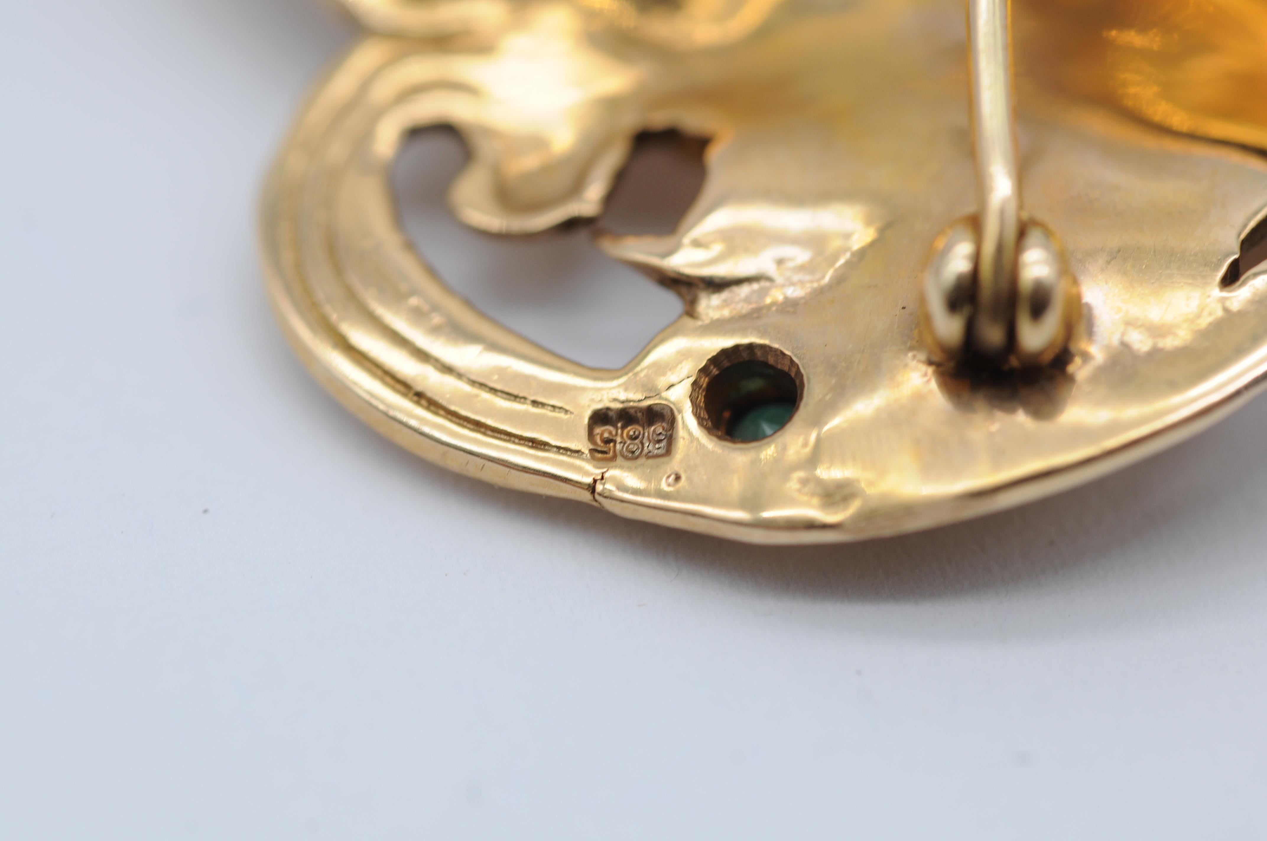 Ciondolo/spilla in stile Art Nouveau con tormalina e perla di diamante in vendita 13