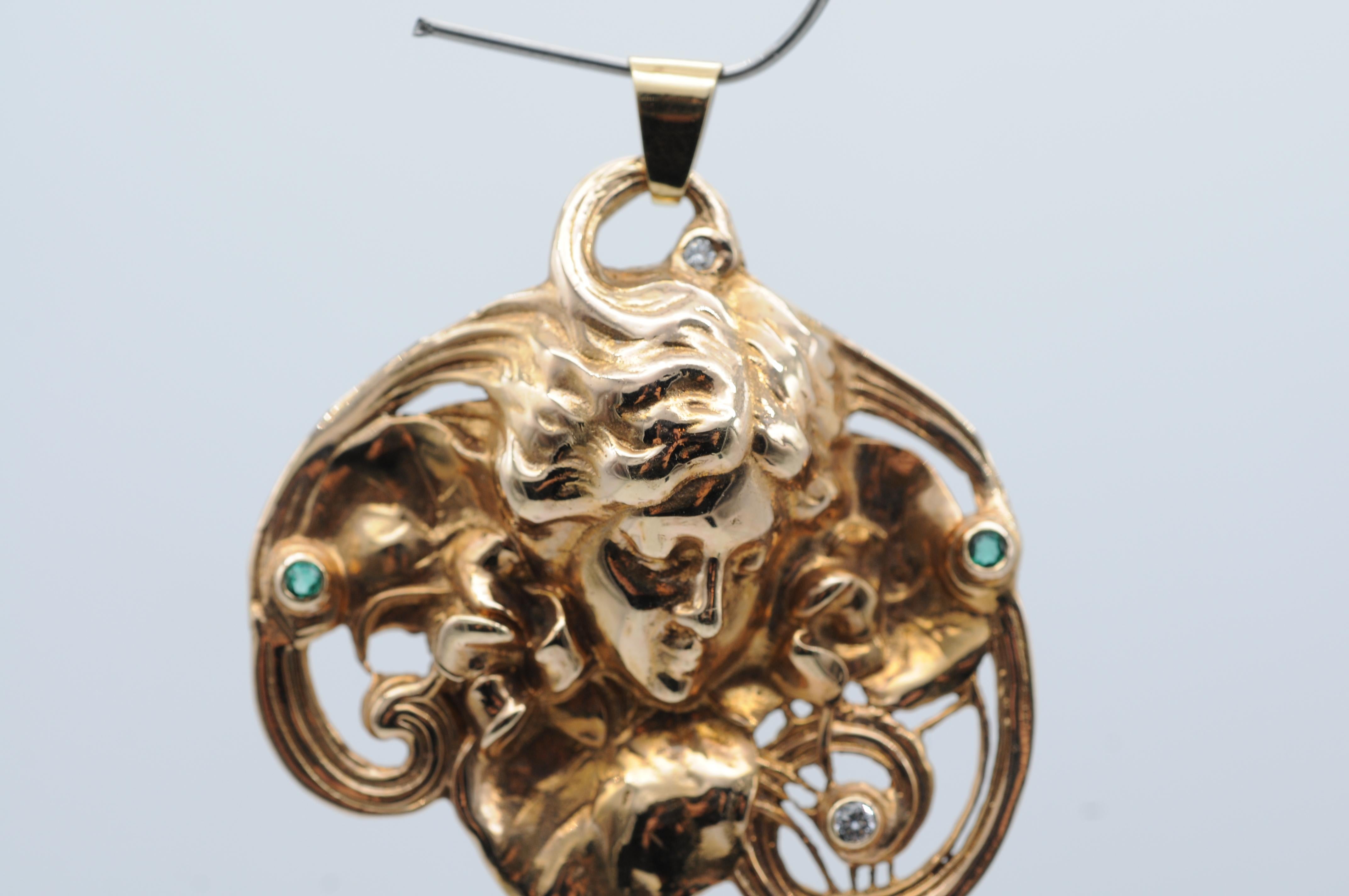 Ciondolo/spilla in stile Art Nouveau con tormalina e perla di diamante in vendita 1