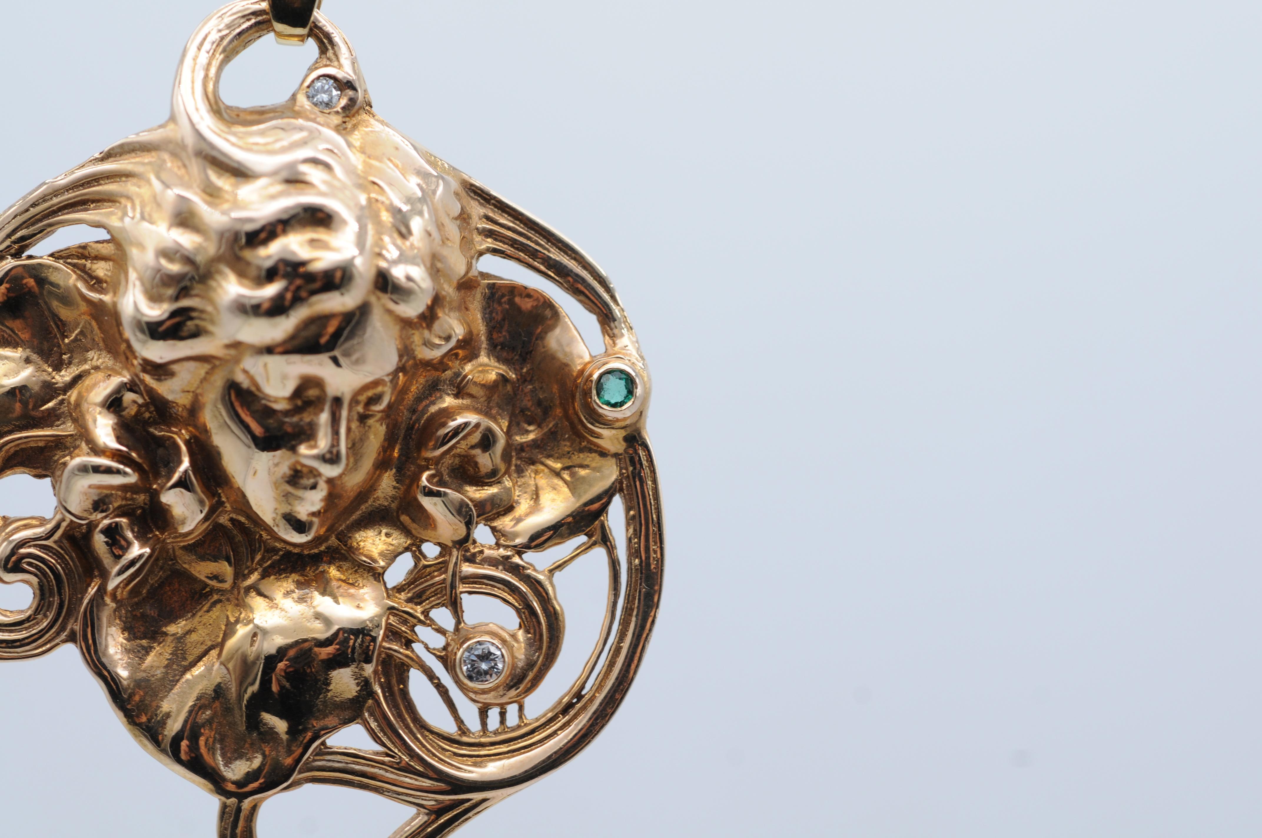 Ciondolo/spilla in stile Art Nouveau con tormalina e perla di diamante in vendita 3