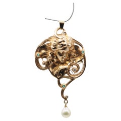 Colgante/broche Art Nouveau con turmalina diamante y perla