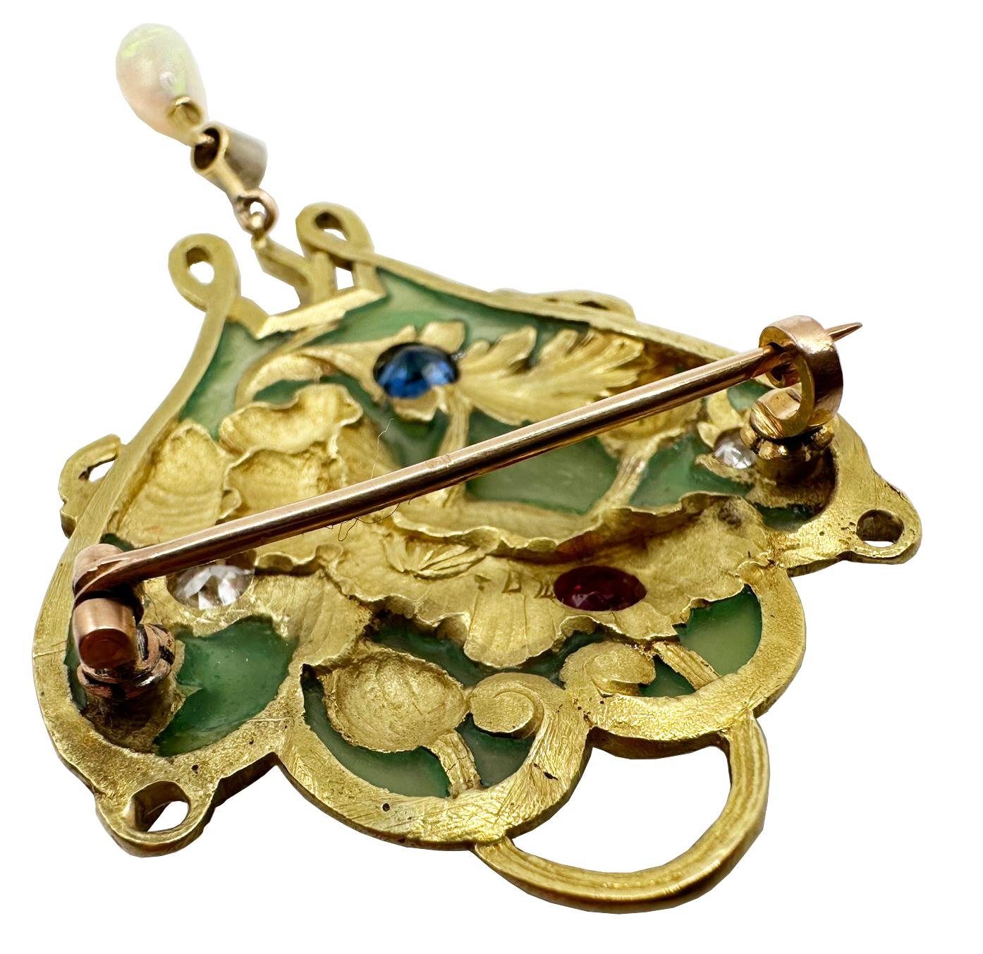 Broche colgante Art Nouveau con motivo de flor de amapola en venta 1