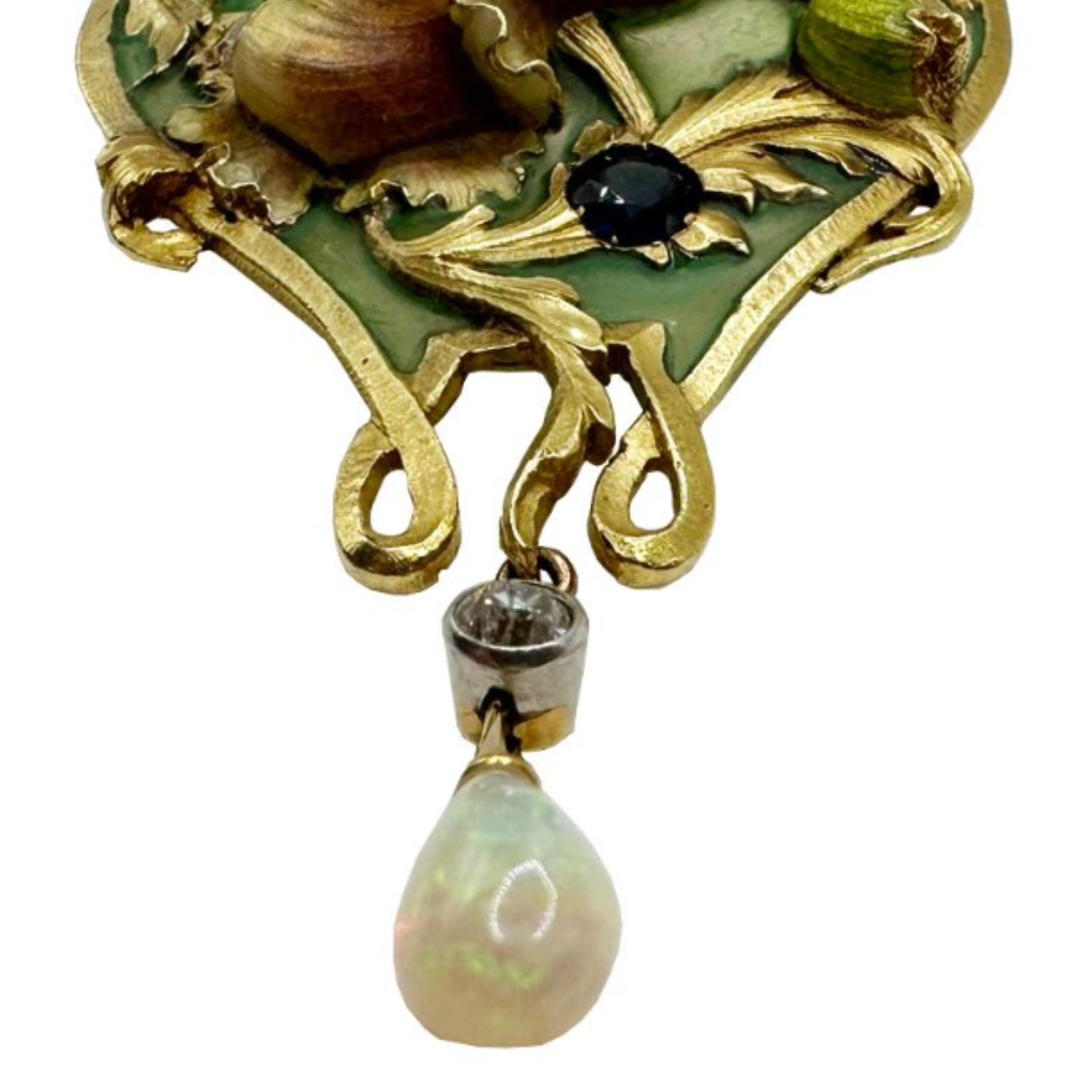 Broche colgante Art Nouveau con motivo de flor de amapola en venta 3