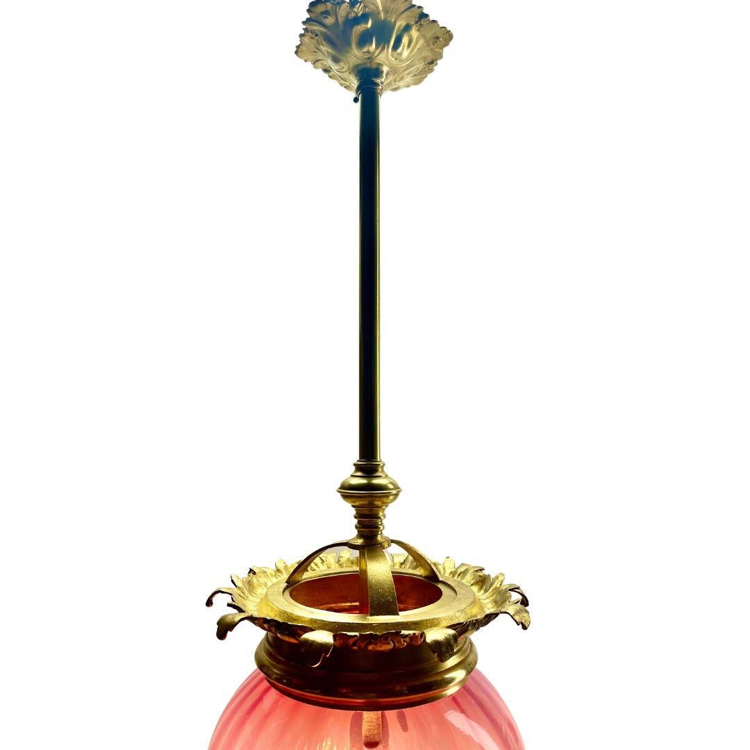 Molded Art Nouveau Pendant lamp Attributed to Val Saint Lambert, 1900s For Sale