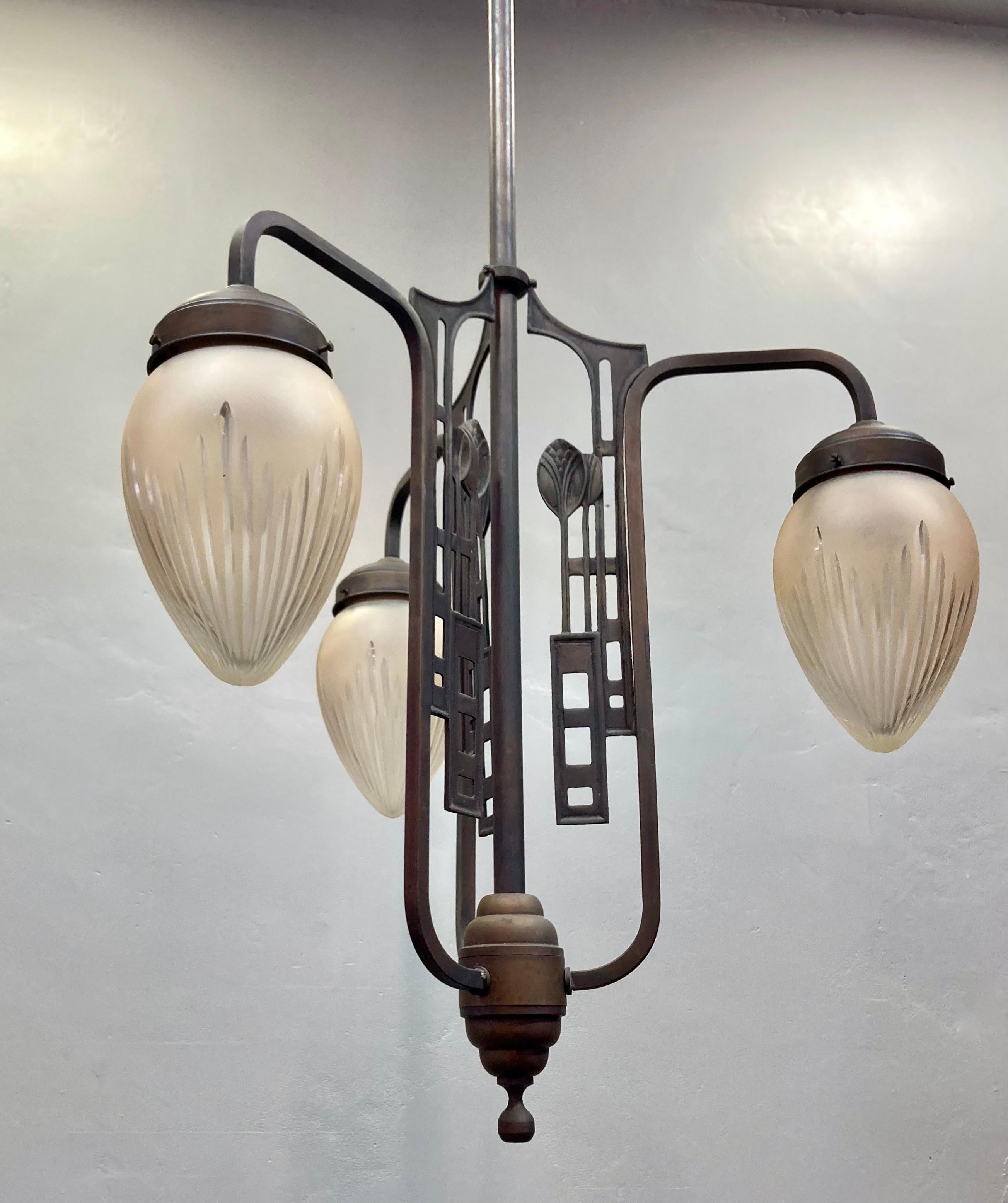 Frosted Art Nouveau Pendant Lamp For Sale