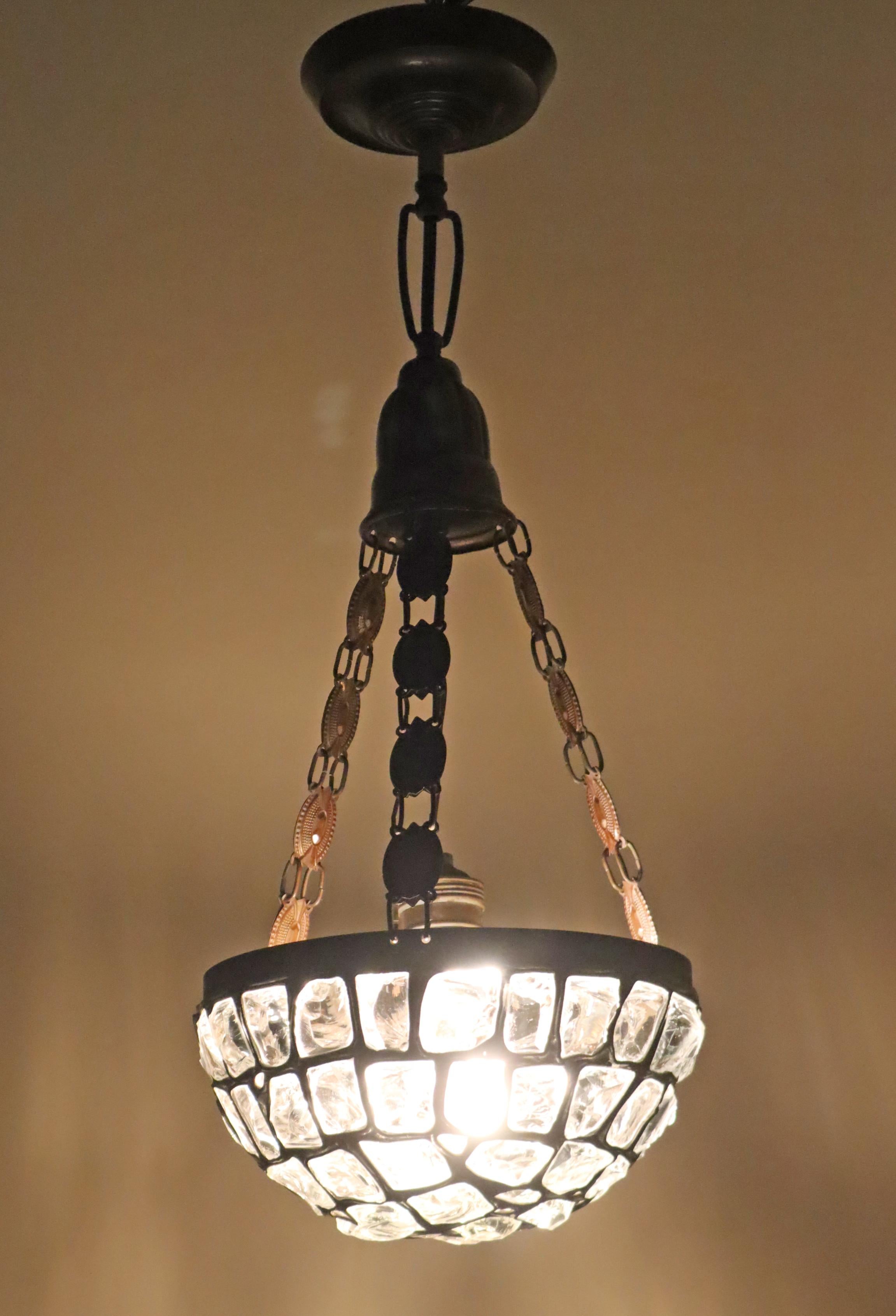 Art Nouveau Pendant Lamp with Slack Glass in Rock Crystal Optics, Germany 1920s For Sale 3