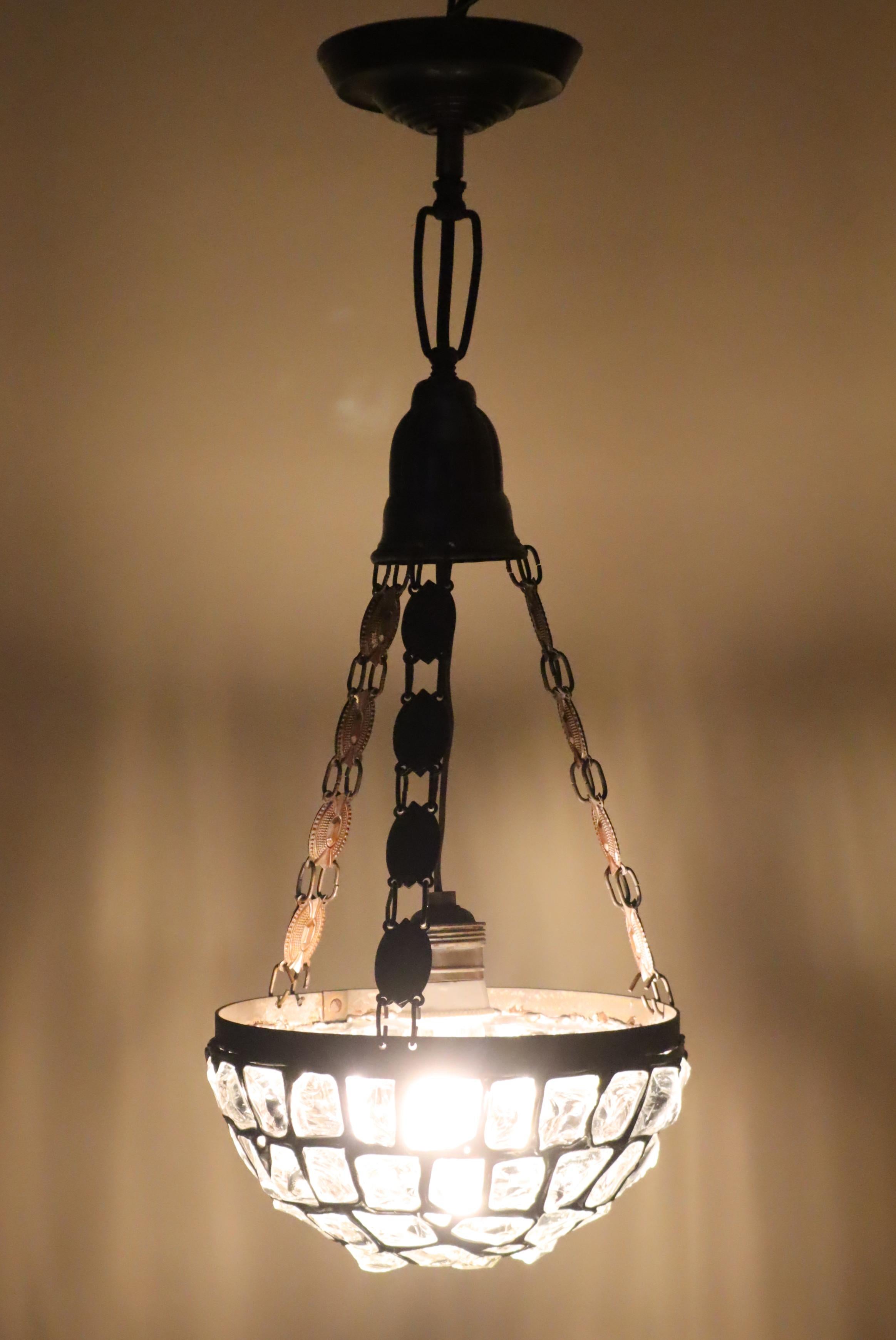 Art Nouveau Pendant Lamp with Slack Glass in Rock Crystal Optics, Germany 1920s For Sale 4
