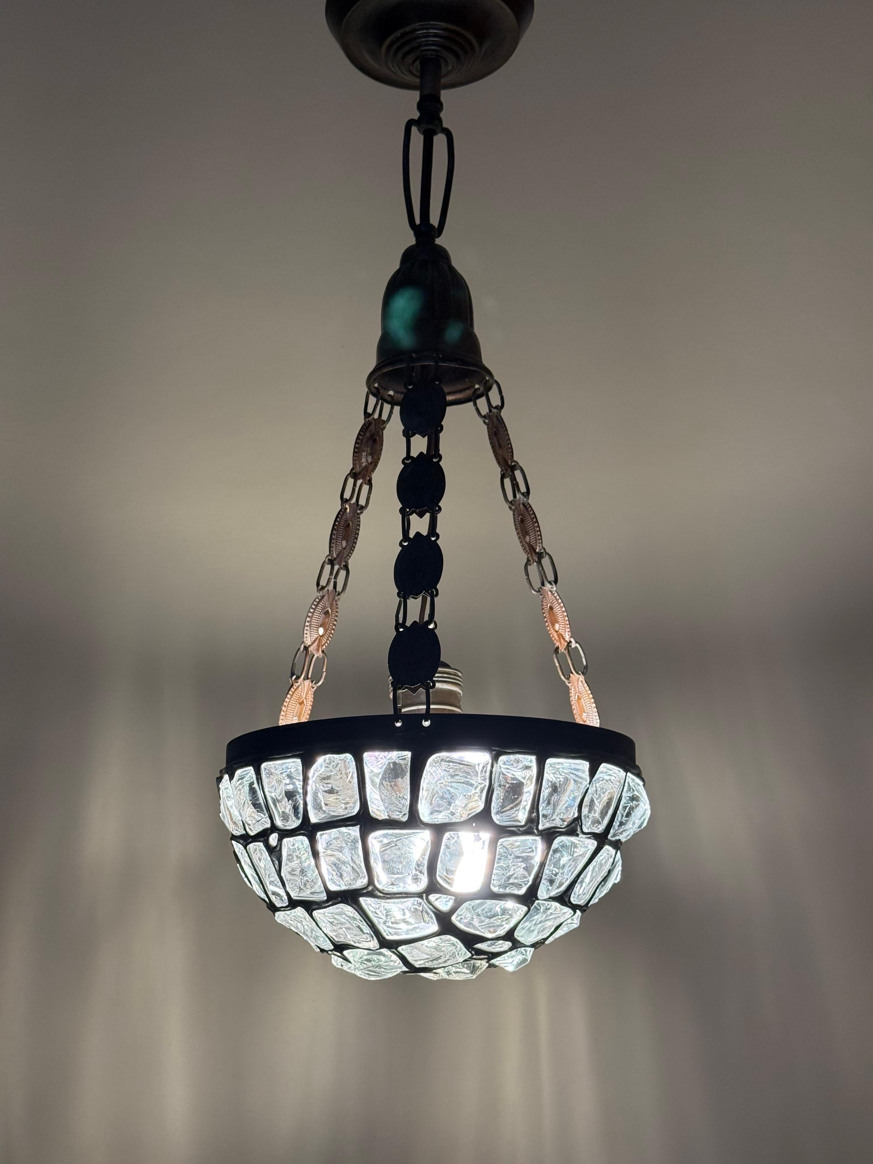 Art Nouveau Pendant Lamp with Slack Glass in Rock Crystal Optics, Germany 1920s For Sale 5