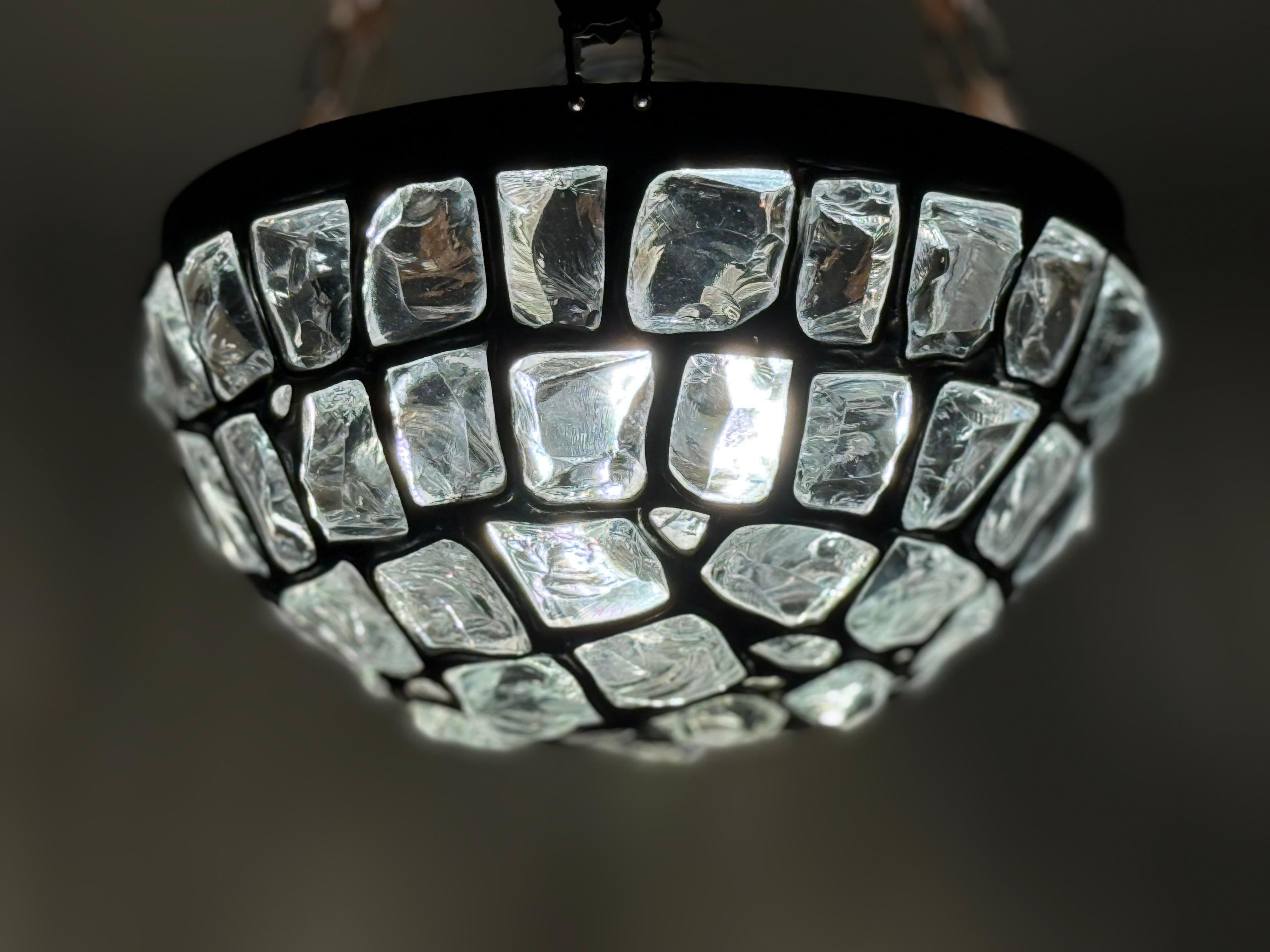 Art Nouveau Pendant Lamp with Slack Glass in Rock Crystal Optics, Germany 1920s For Sale 6