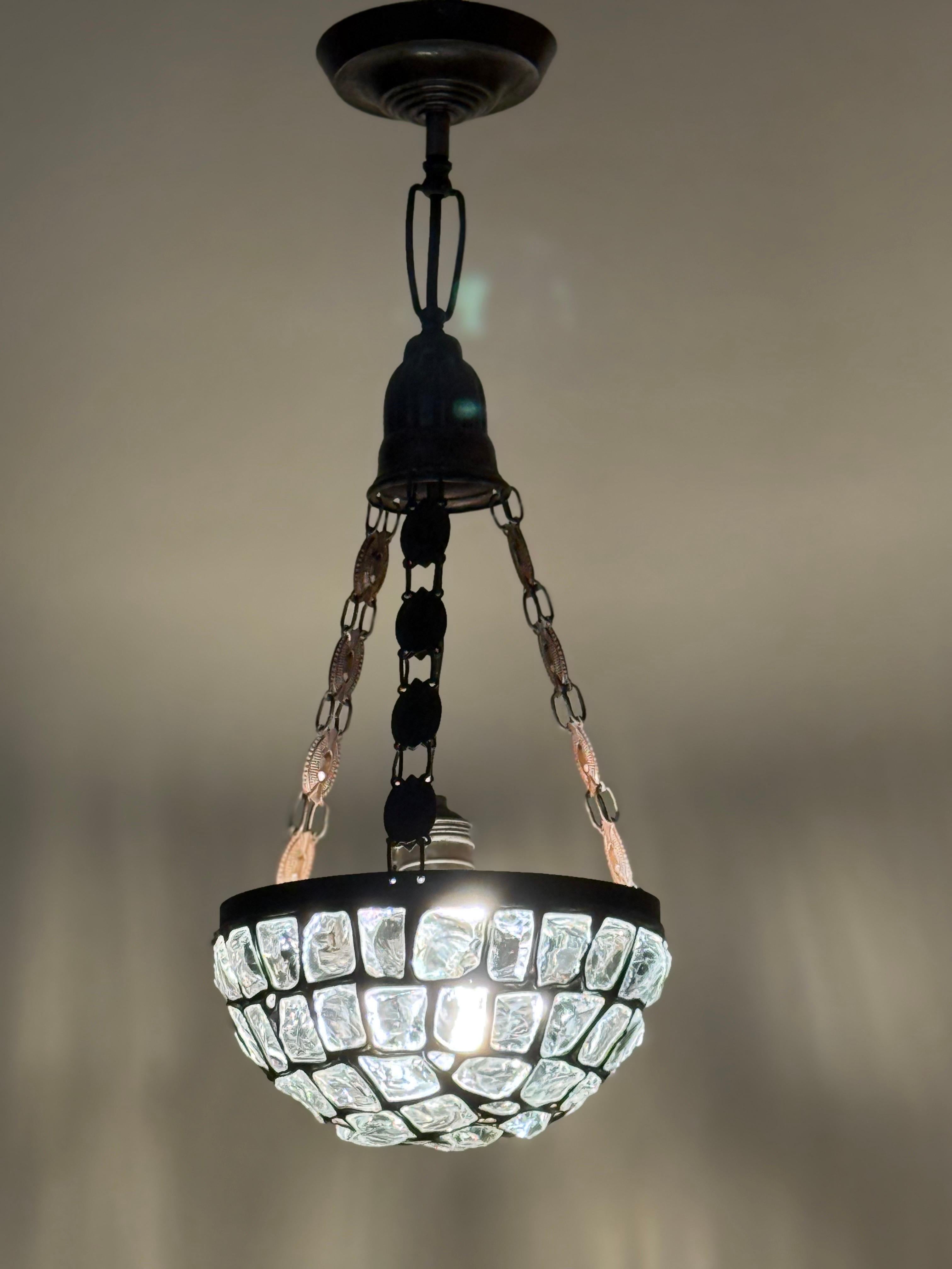 Art Nouveau Pendant Lamp with Slack Glass in Rock Crystal Optics, Germany 1920s For Sale 7