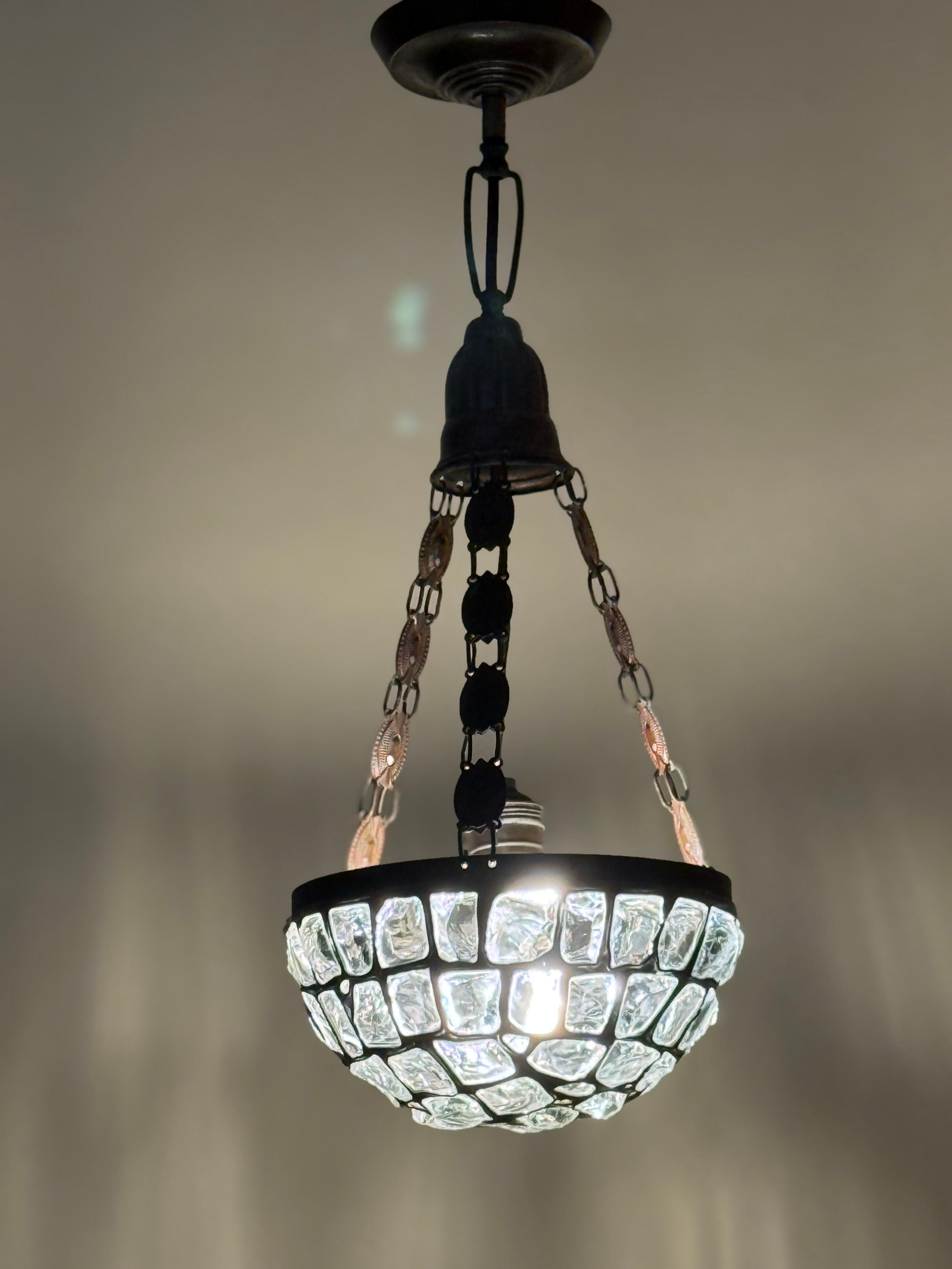 Art Nouveau Pendant Lamp with Slack Glass in Rock Crystal Optics, Germany 1920s For Sale 8