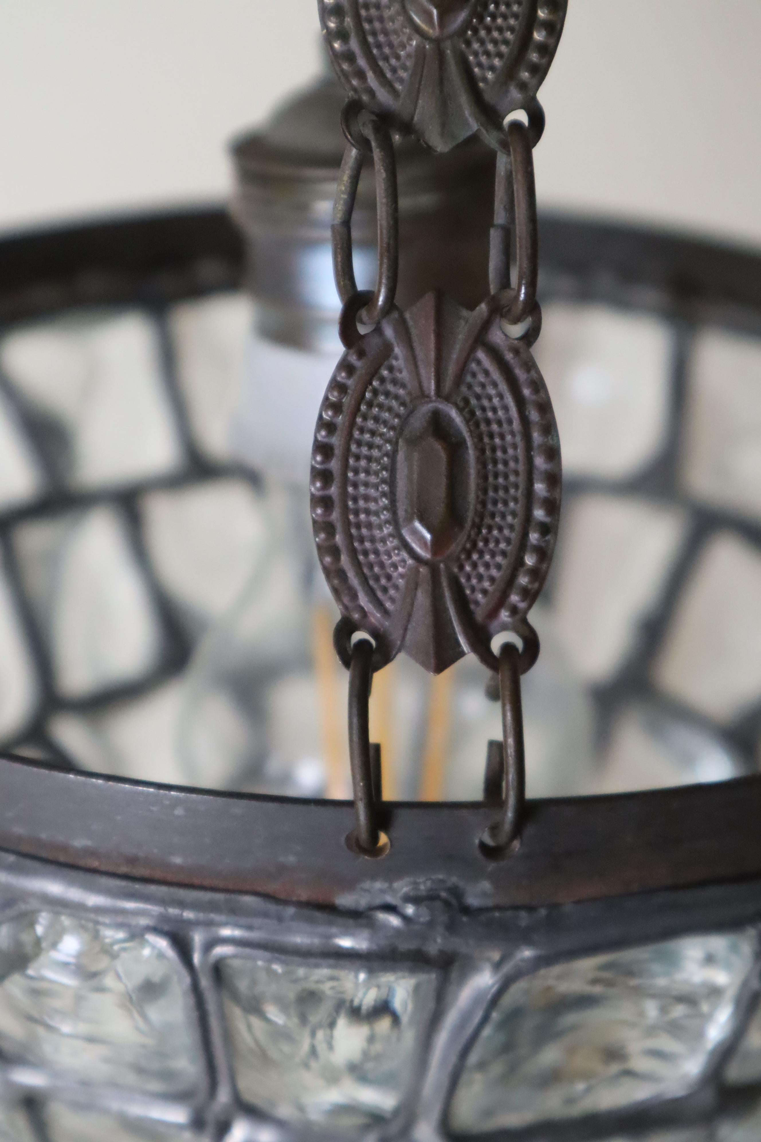 Early 20th Century Art Nouveau Pendant Lamp with Slack Glass in Rock Crystal Optics, Germany 1920s For Sale