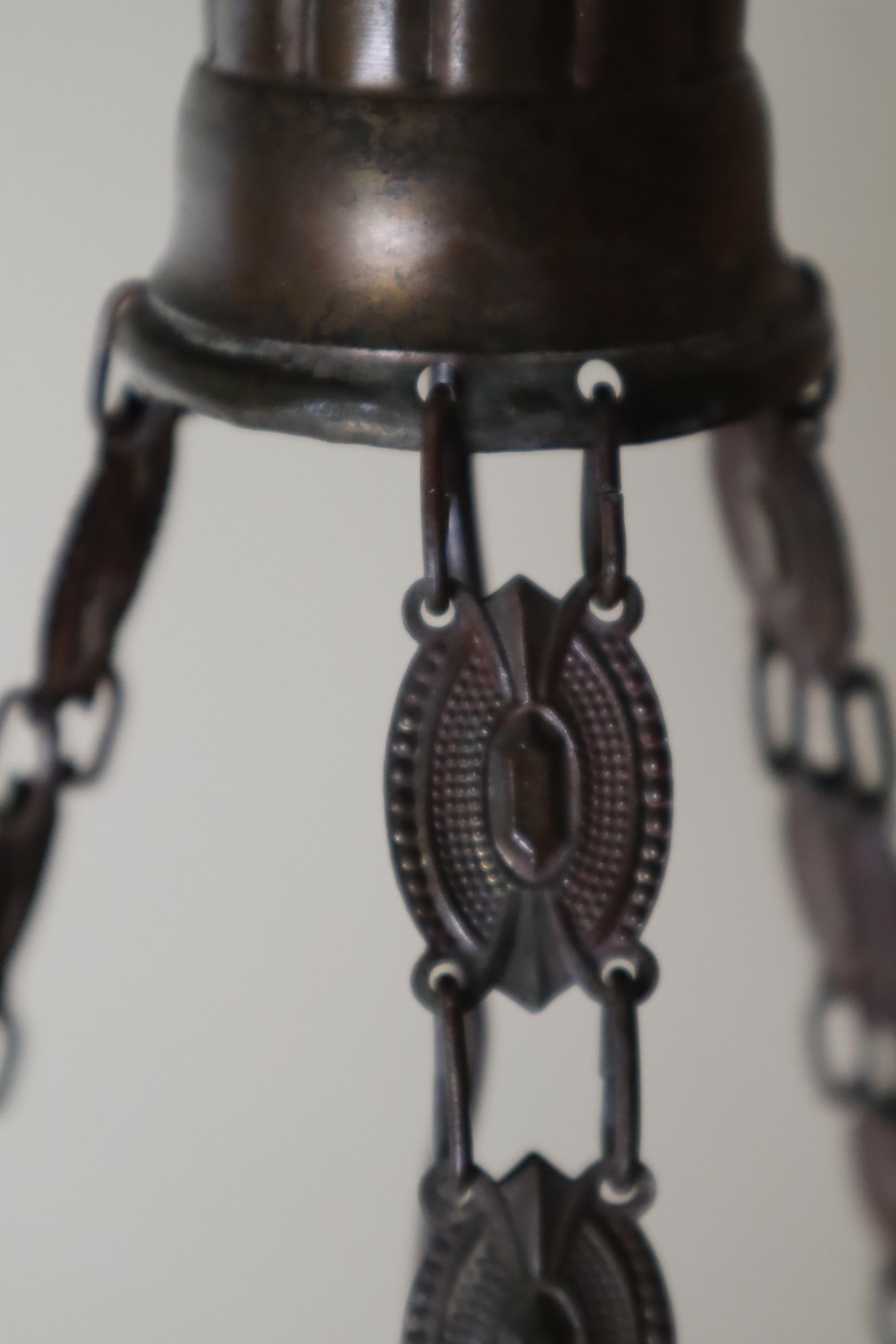 Brass Art Nouveau Pendant Lamp with Slack Glass in Rock Crystal Optics, Germany 1920s For Sale