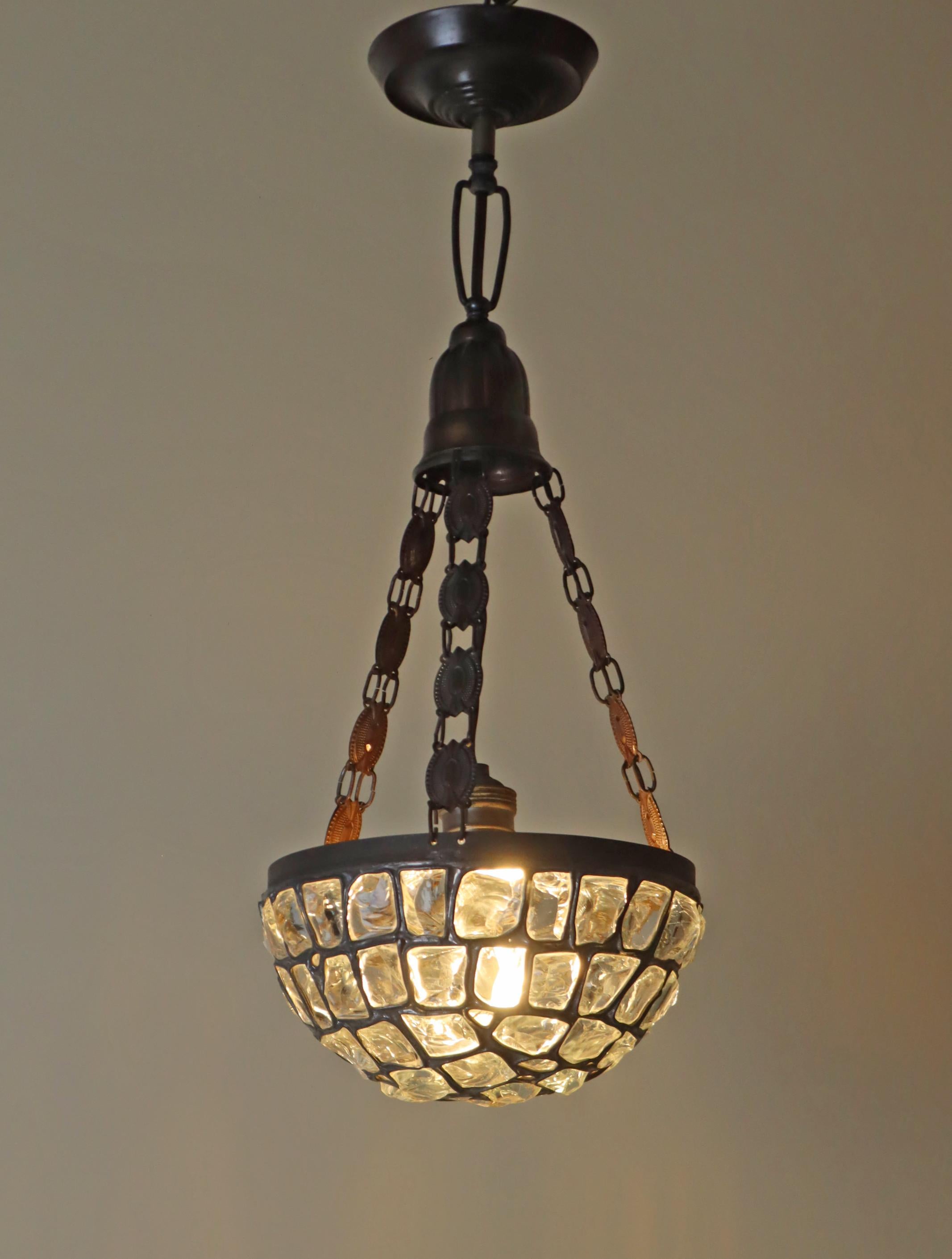 Art Nouveau Pendant Lamp with Slack Glass in Rock Crystal Optics, Germany 1920s For Sale 1