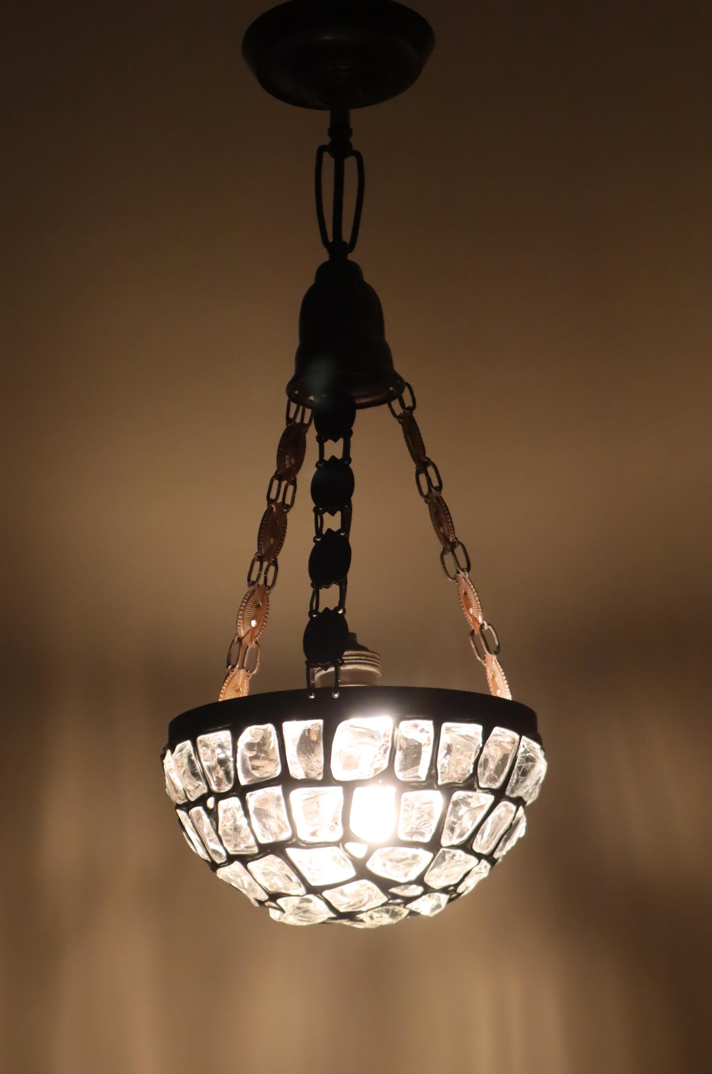 Art Nouveau Pendant Lamp with Slack Glass in Rock Crystal Optics, Germany 1920s For Sale 2