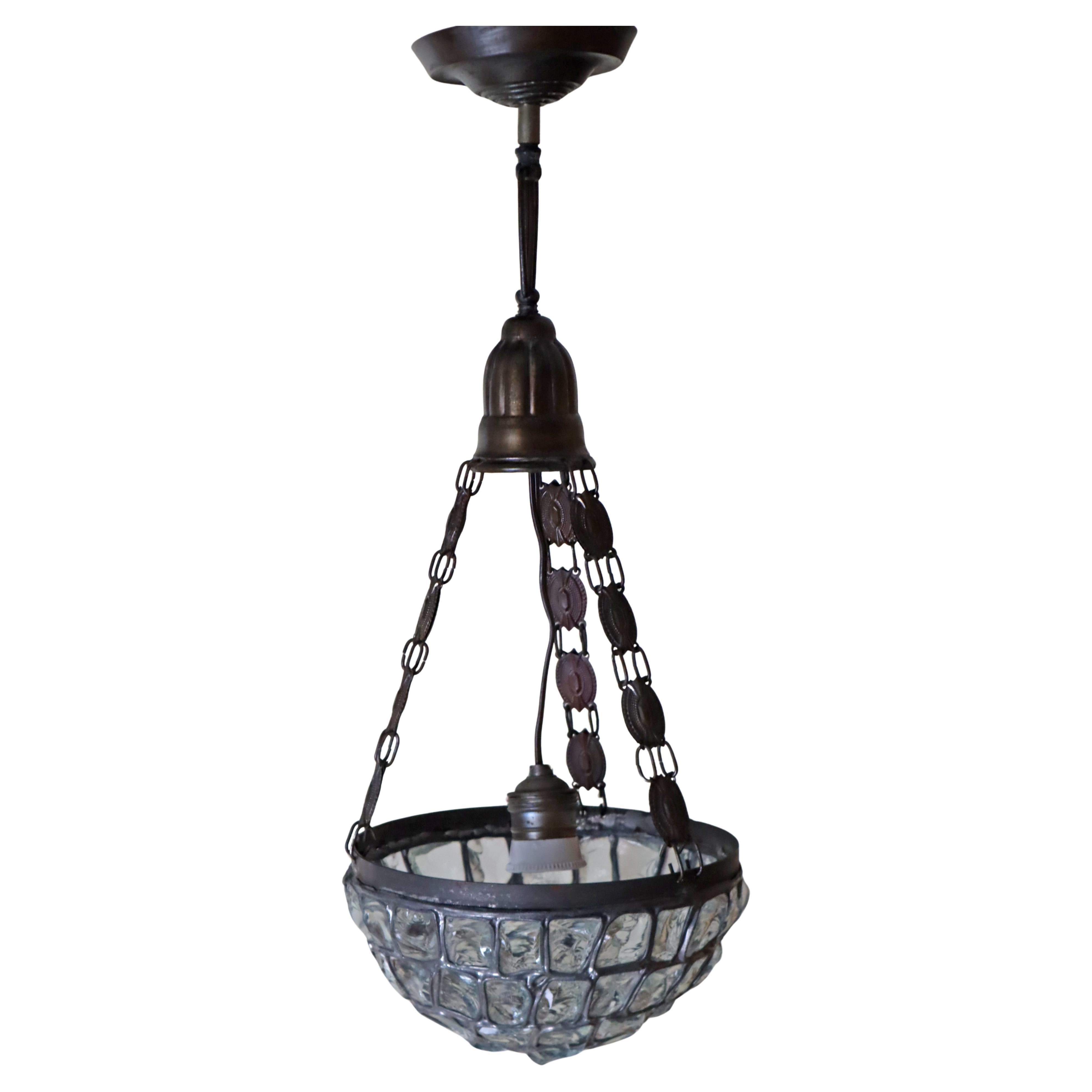 Art Nouveau Pendant Lamp with Slack Glass in Rock Crystal Optics, Germany 1920s For Sale