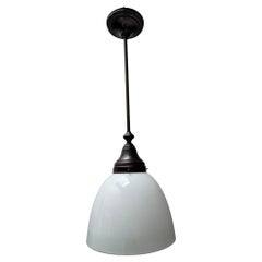 Art Nouveau Pendant Lamp with Ultra Rare Milk Glass Shade, 1900s