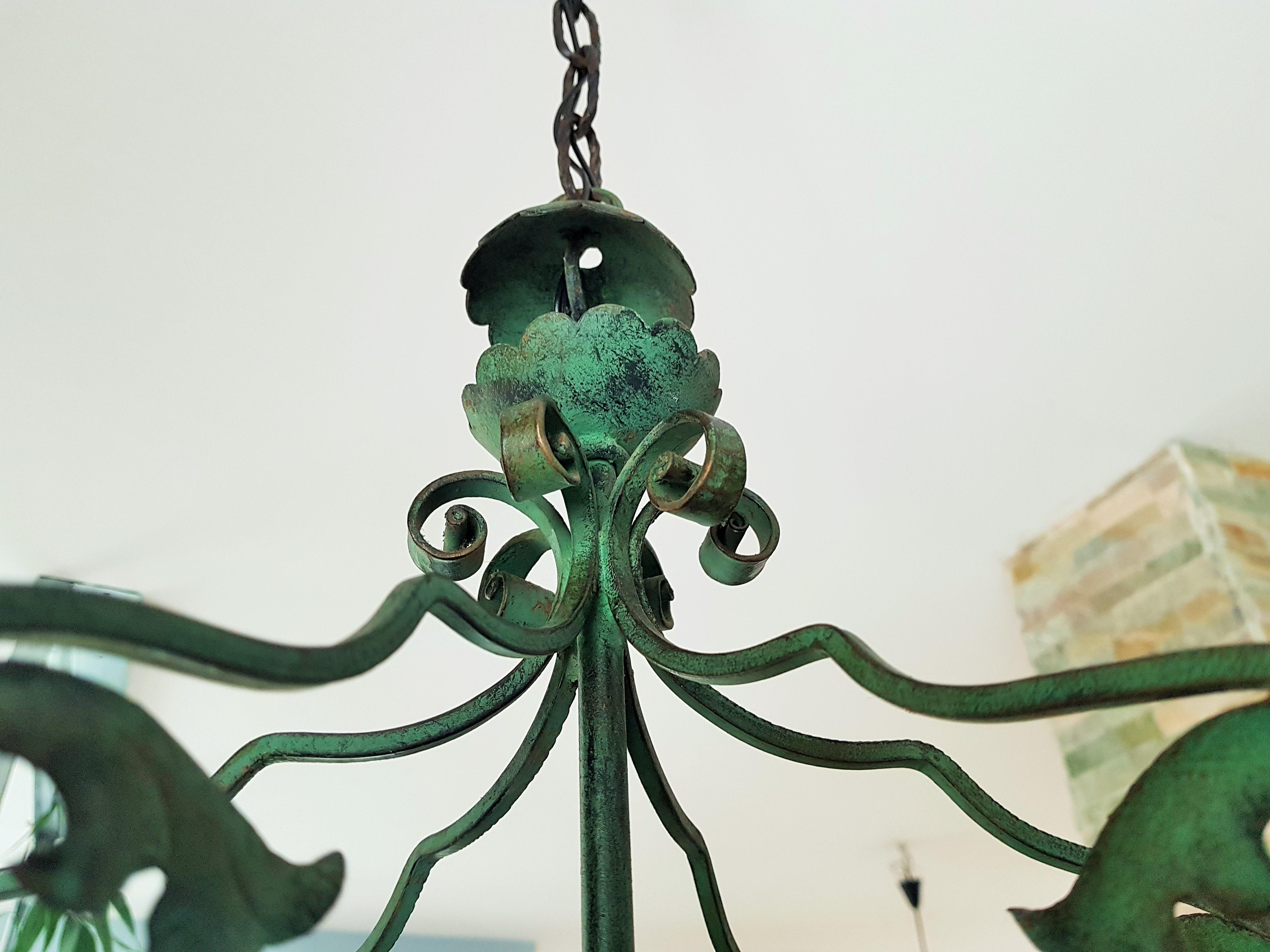 Art Nouveau Pendant Lantern Wrouht Iron, French Provincial 1900 9