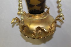 Lampe à suspension Art Nouveau, finition or 22 carats, abat-jour en verre de type galle