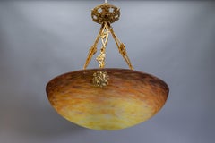 Art Nouveau Pendant Light with Amber-Ochre Glass by Muller Frères, France, 1920