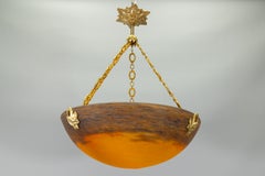 Art Nouveau Pendant Light with Orange & Aubergine Glass by Muller Frères, 1920s