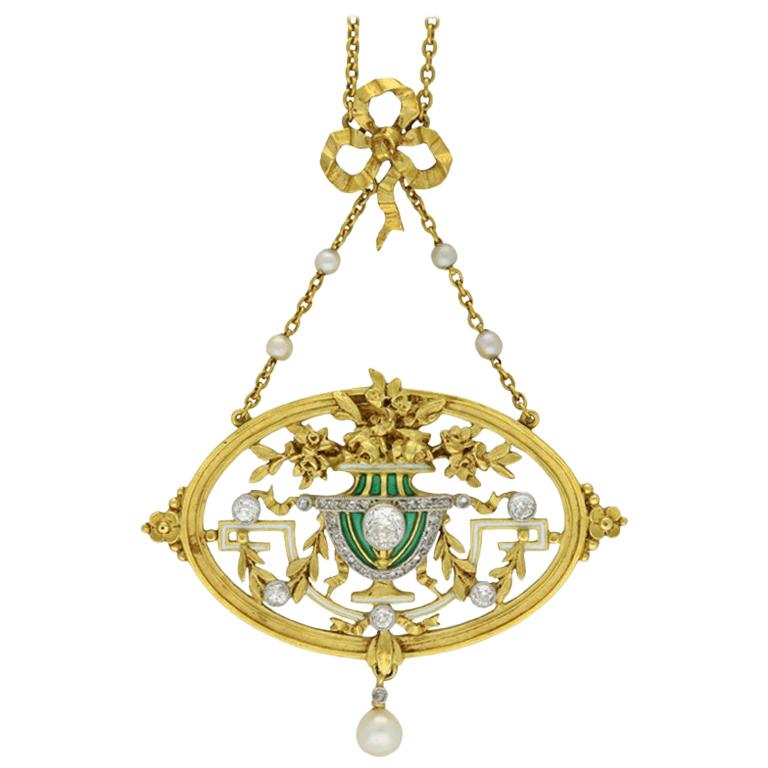 Art Nouveau Pendant Necklace or Brooch by Gautrait For Sale