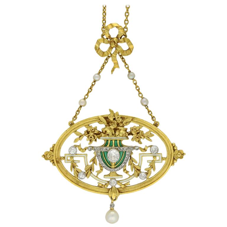 Art Nouveau Pendant Necklace or Brooch by Gautrait
