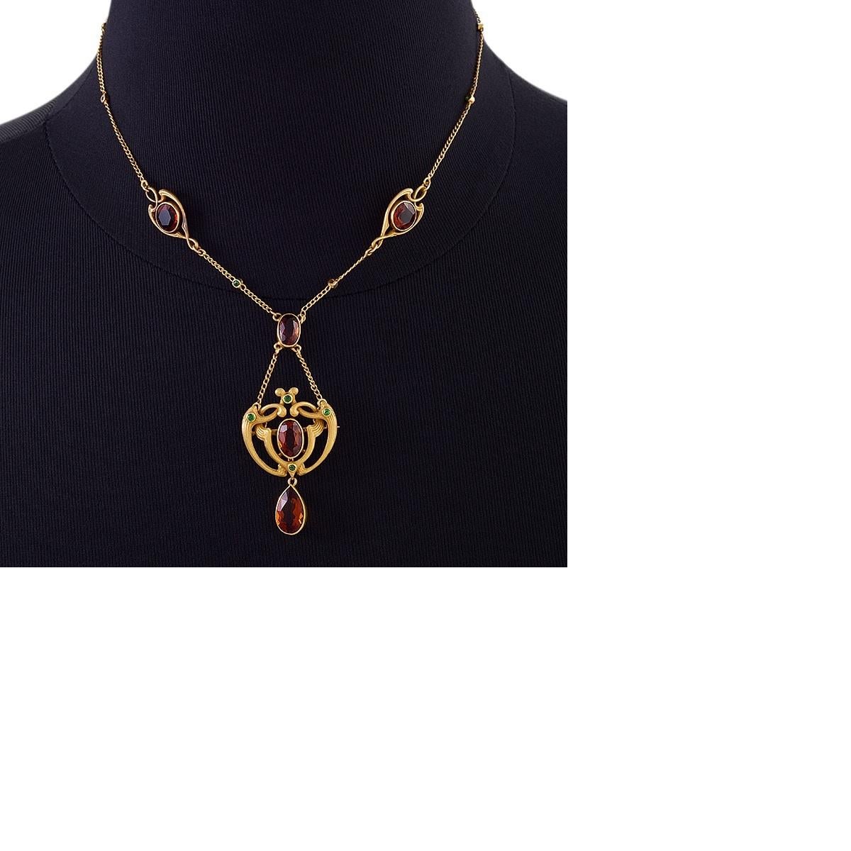 Art Nouveau Pendant Necklace with Citrine and Demantoid Garnet In Excellent Condition In New York, NY