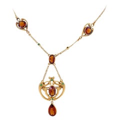 Art Nouveau Pendant Necklace with Citrine and Demantoid Garnet