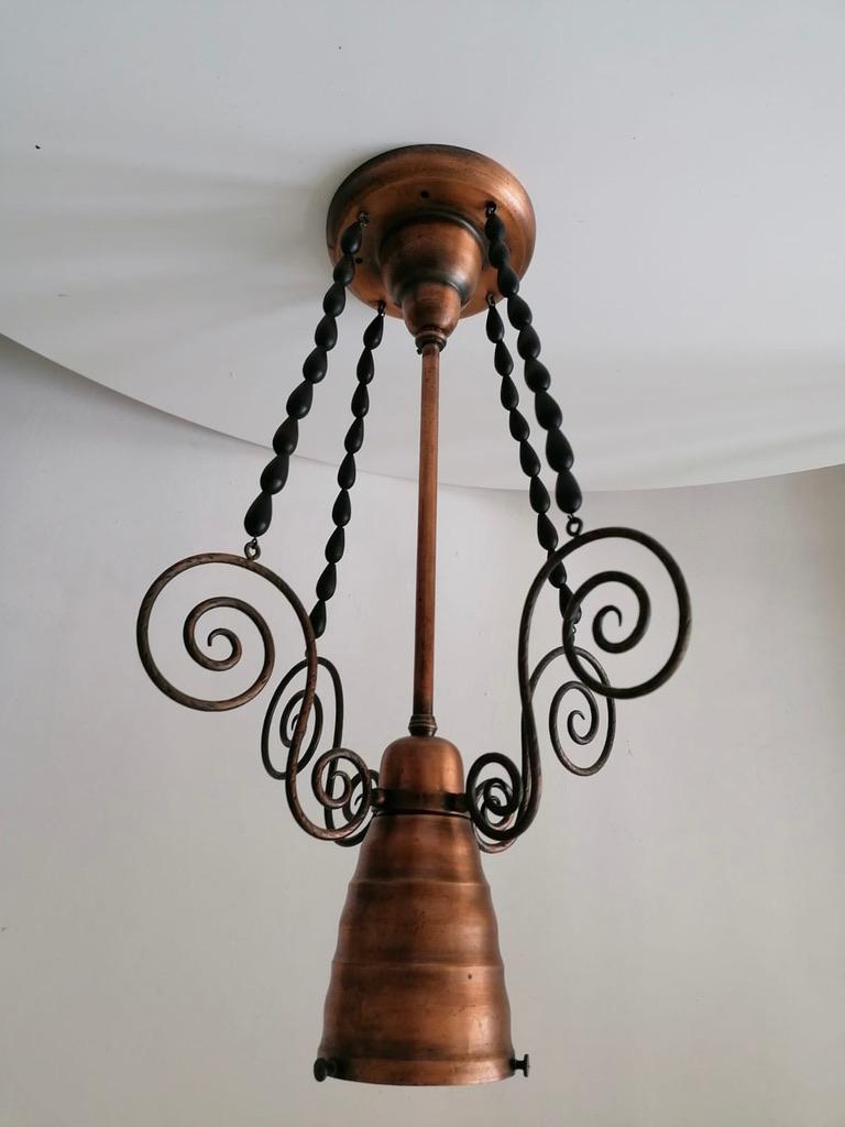 Art Nouveau Pendant with Rose Glass Shade For Sale 12